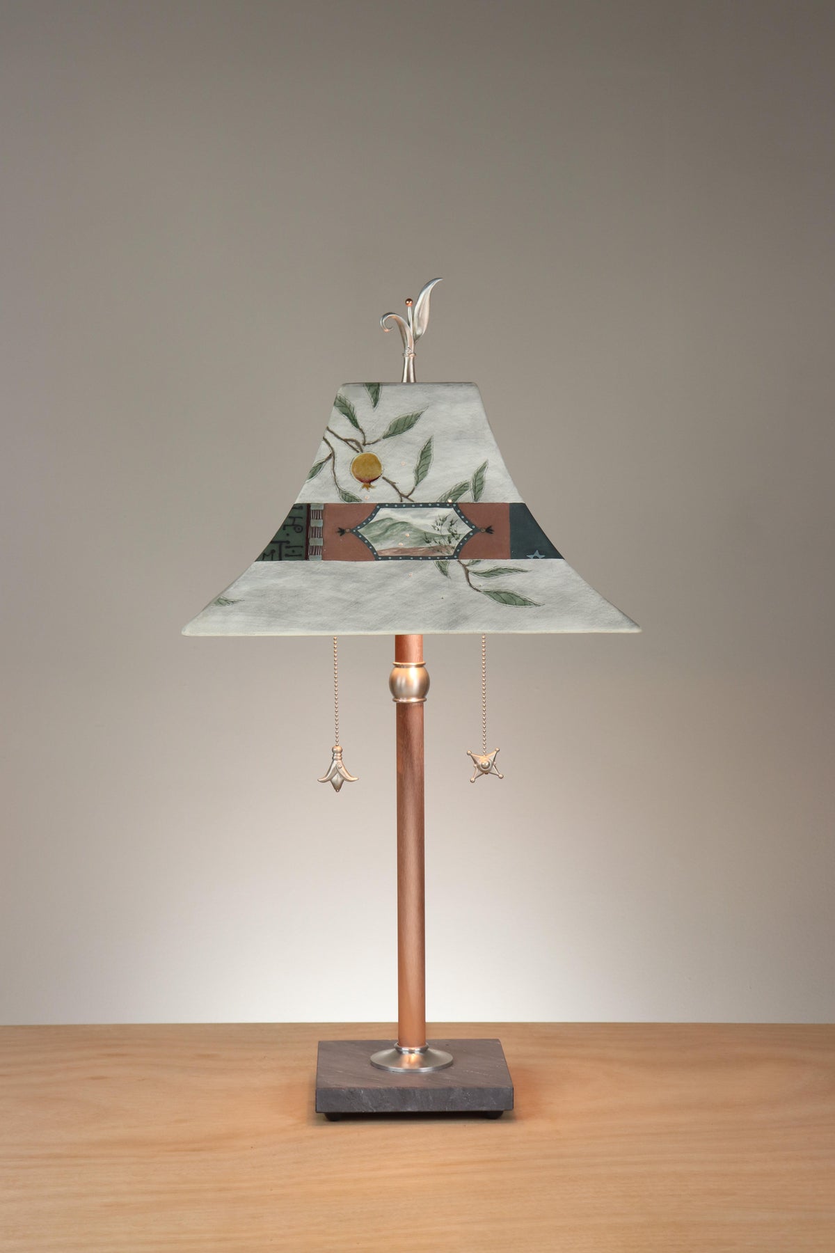 Janna Ugone &amp; Co Floor Lamp Copper Table Lamp with Large Pagoda Ceramic Shade in Pomegranate Ash