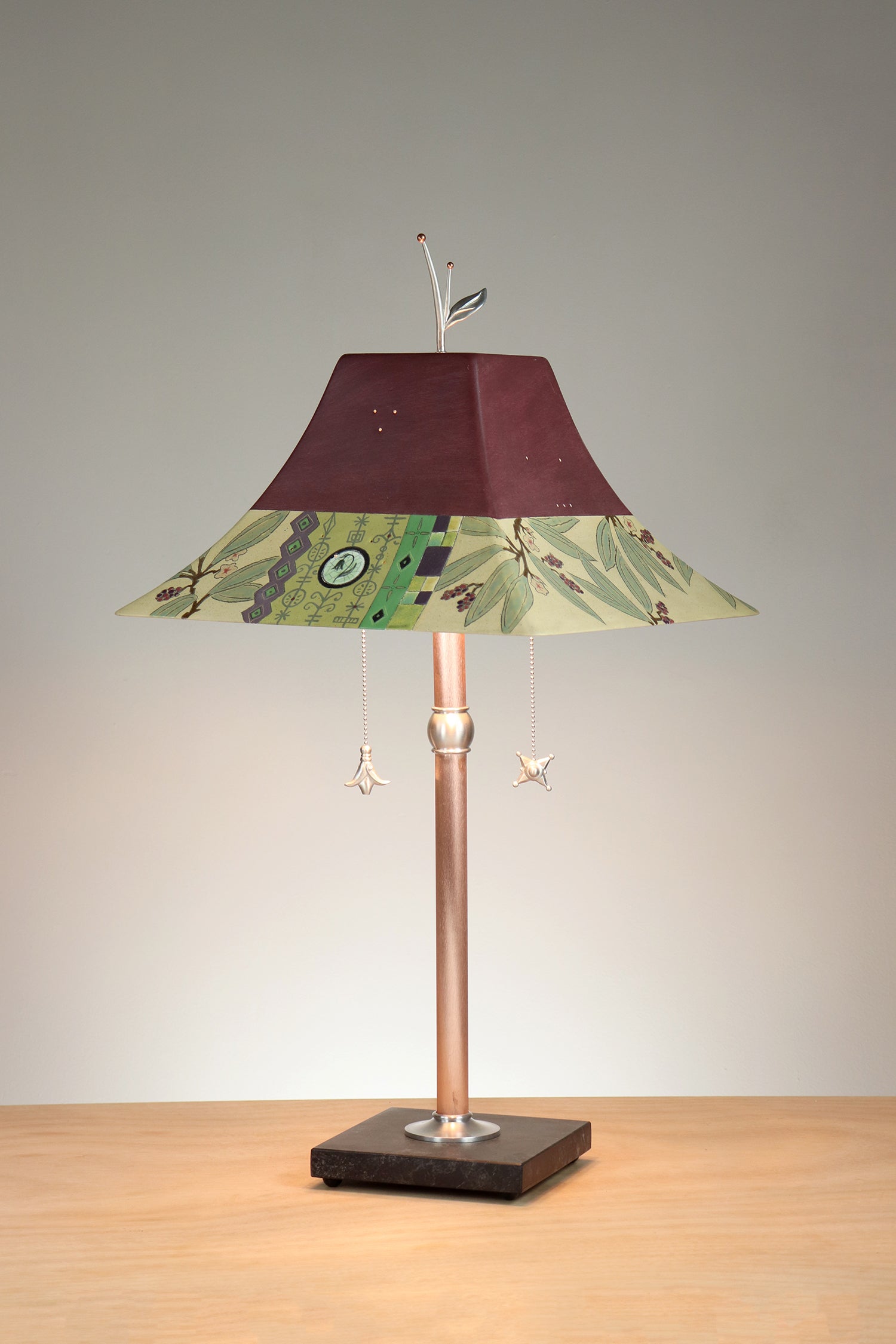 Janna Ugone & Co Floor Lamp Copper Table Lamp with Large Pagoda Ceramic Shade in Woodland Border