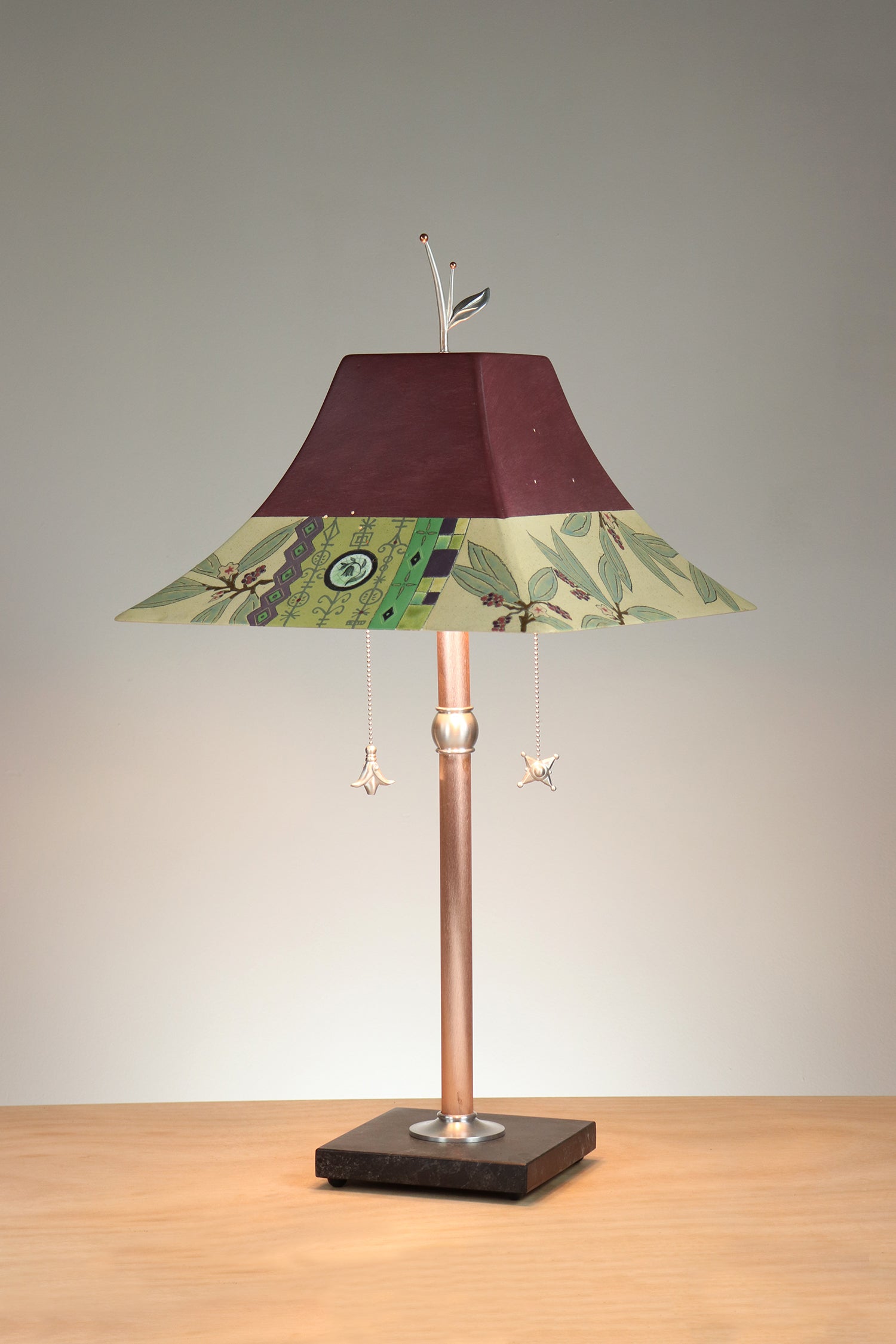 Janna Ugone & Co Floor Lamp Copper Table Lamp with Large Pagoda Ceramic Shade in Woodland Border