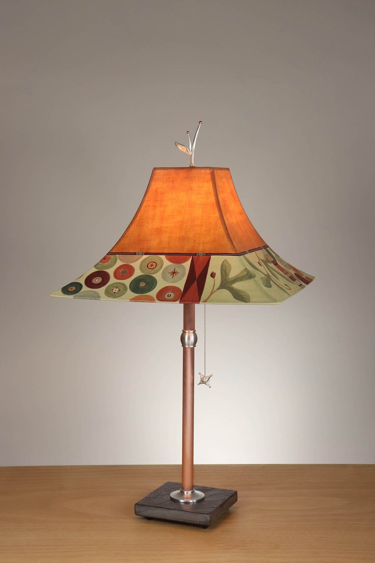 Janna Ugone &amp; Co Table Lamp Copper Table Lamp with Large Pagoda Shade in Buttons Collage Spice