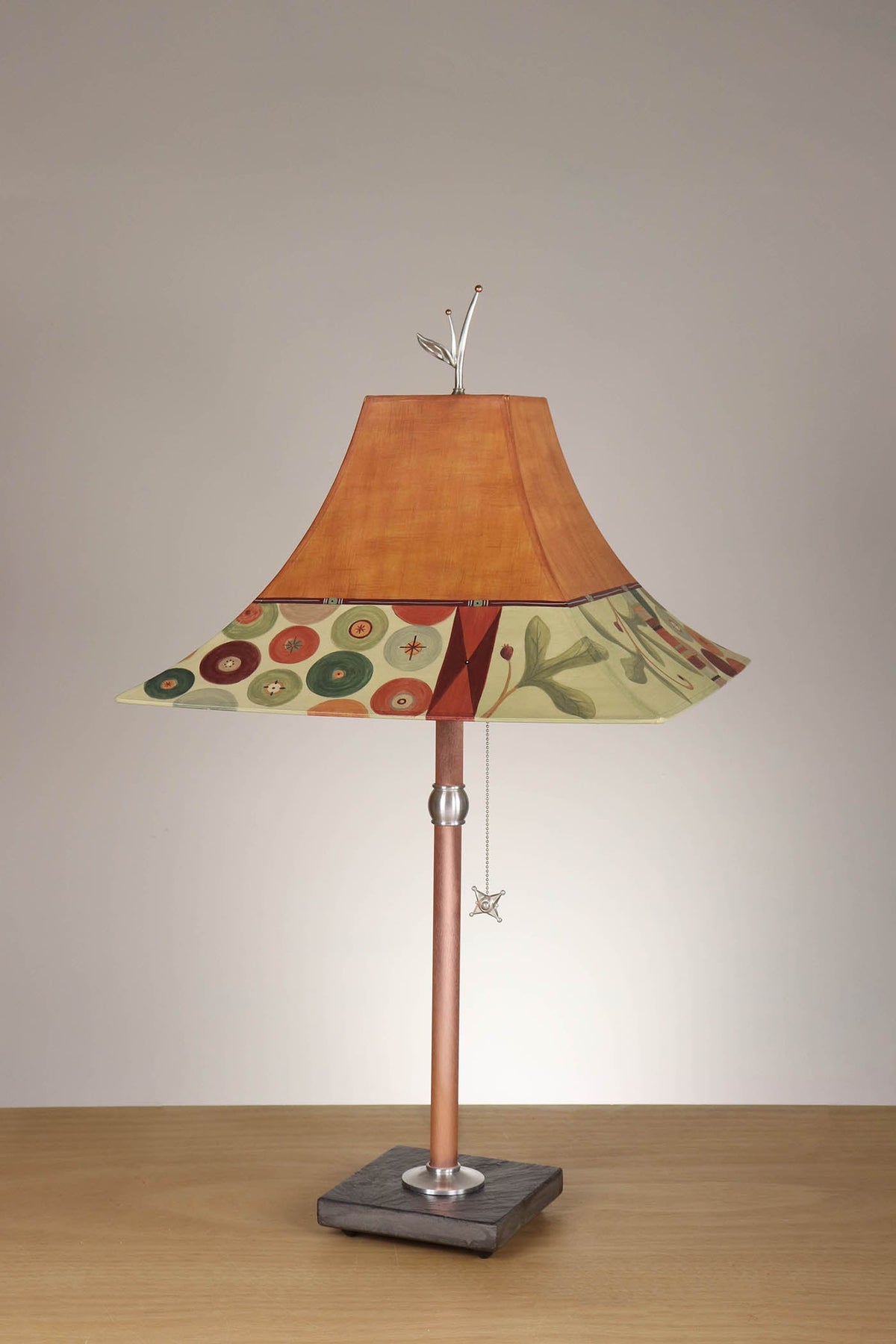 Janna Ugone &amp; Co Table Lamp Copper Table Lamp with Large Pagoda Shade in Buttons Collage Spice