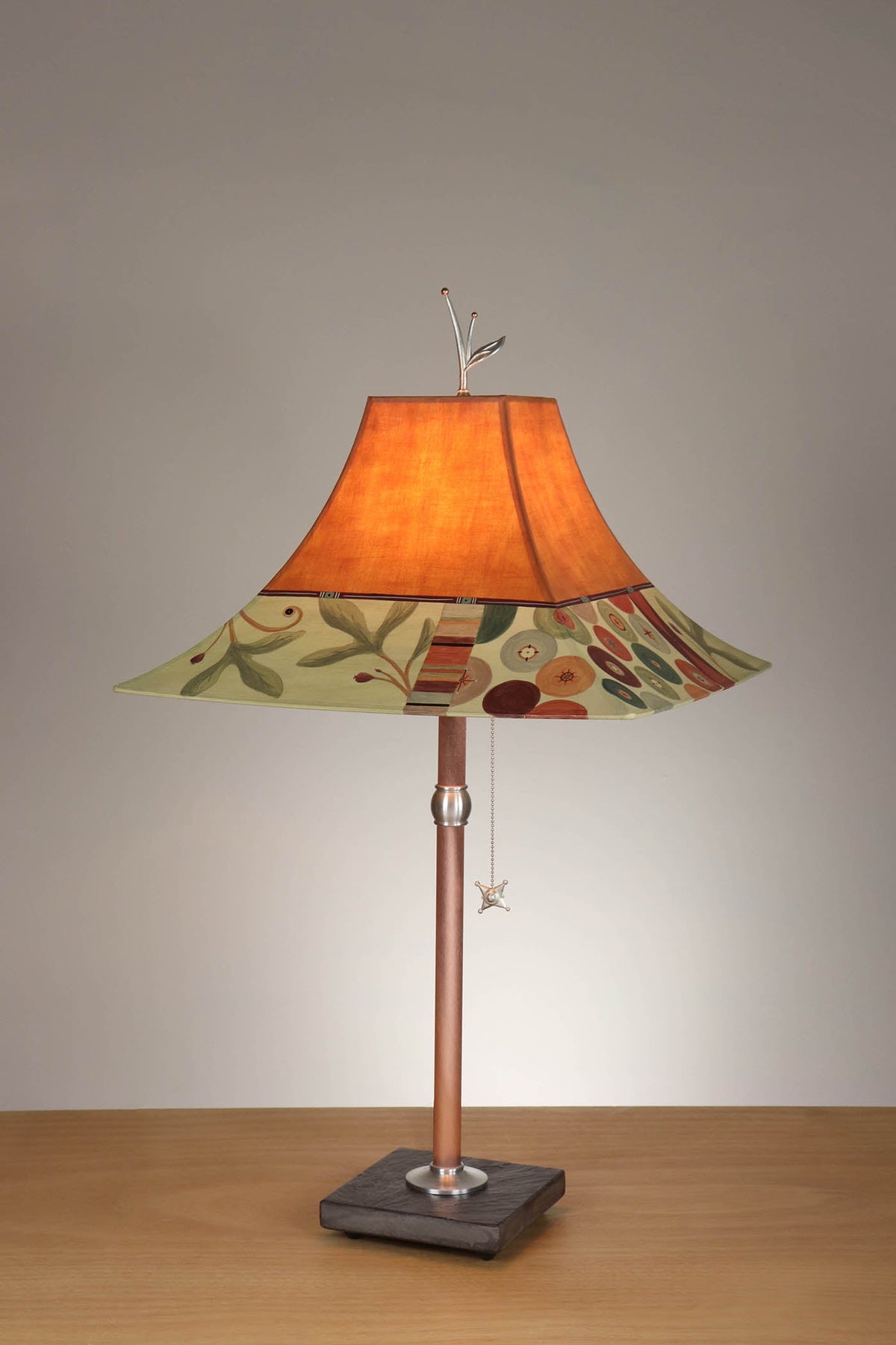 Janna Ugone &amp; Co Table Lamp Copper Table Lamp with Large Pagoda Shade in Buttons Collage Spice