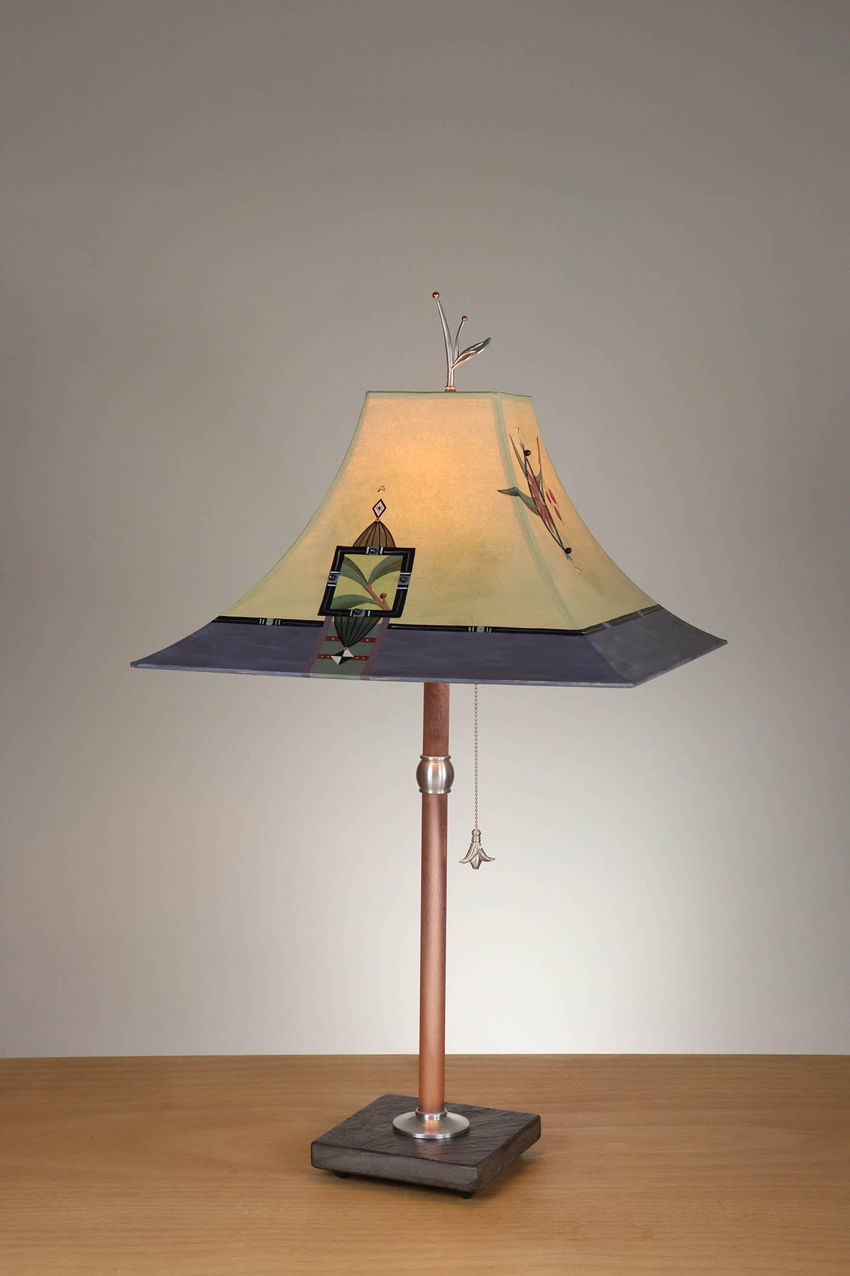 Janna Ugone &amp; Co Table Lamp Copper Table Lamp with Large Pagoda Shade in Inset Botanical