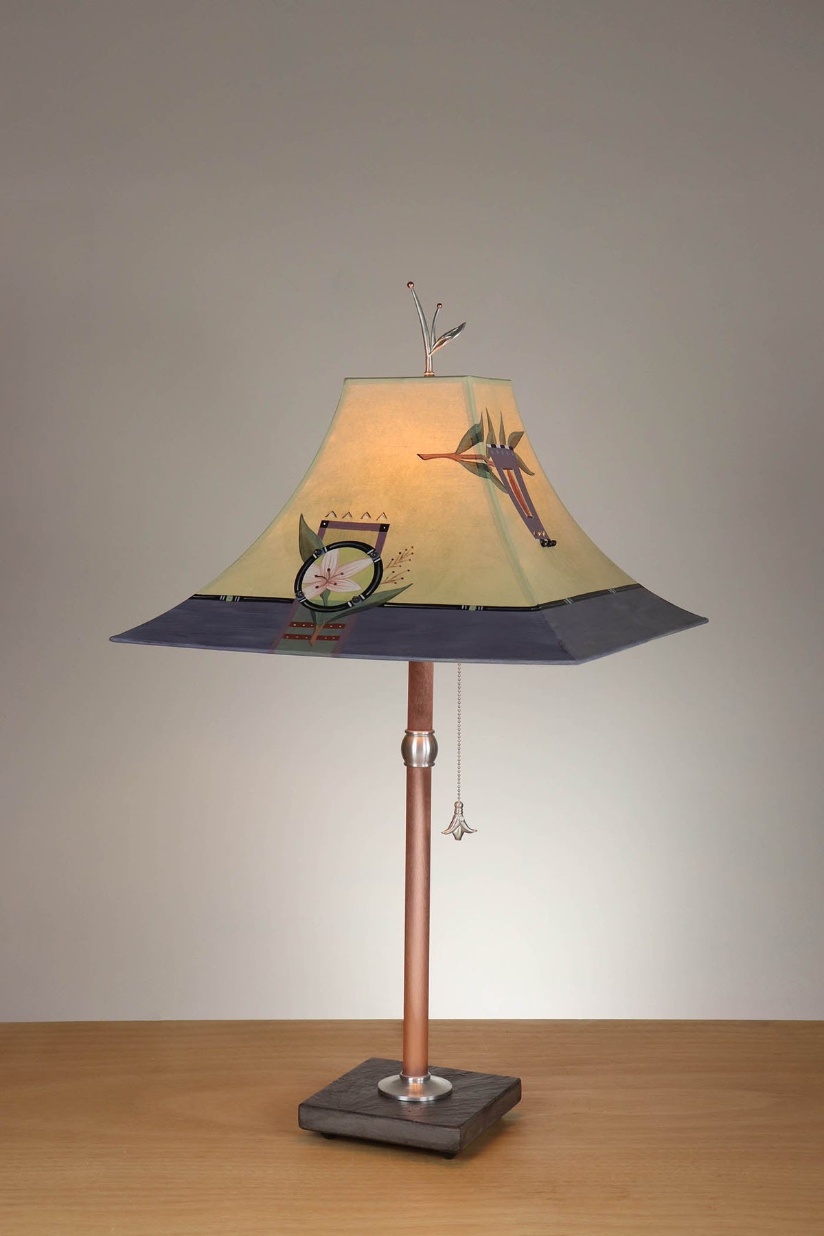 Janna Ugone &amp; Co Table Lamp Copper Table Lamp with Large Pagoda Shade in Inset Botanical