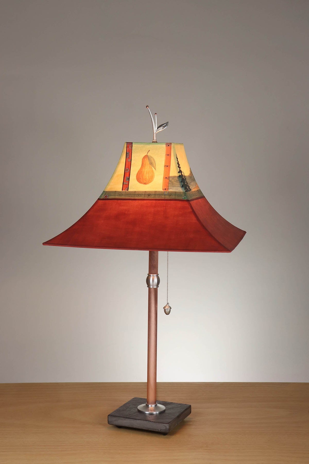 Janna Ugone &amp; Co Table Lamp Copper Table Lamp with Large Pagoda Shade in Pear Lake in Crimson