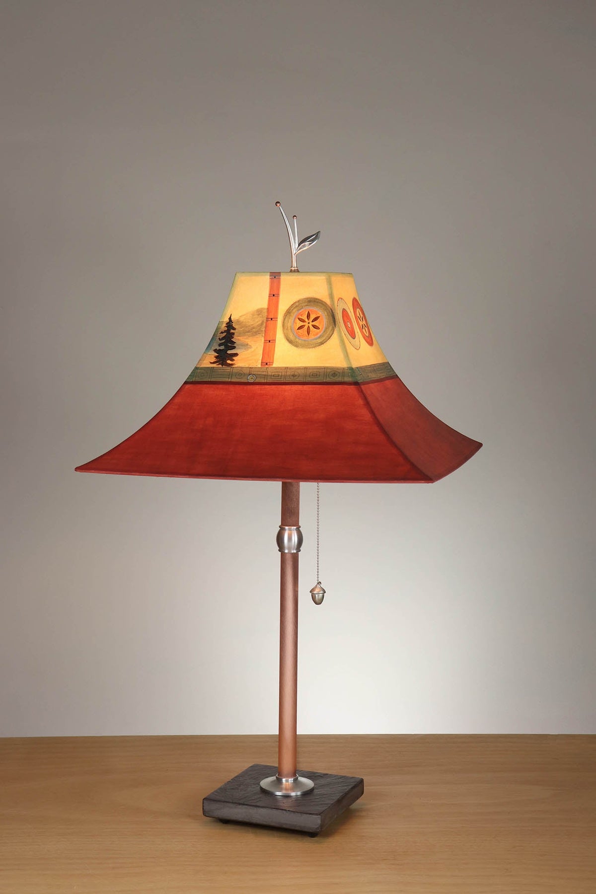 Janna Ugone &amp; Co Table Lamp Copper Table Lamp with Large Pagoda Shade in Pear Lake in Crimson