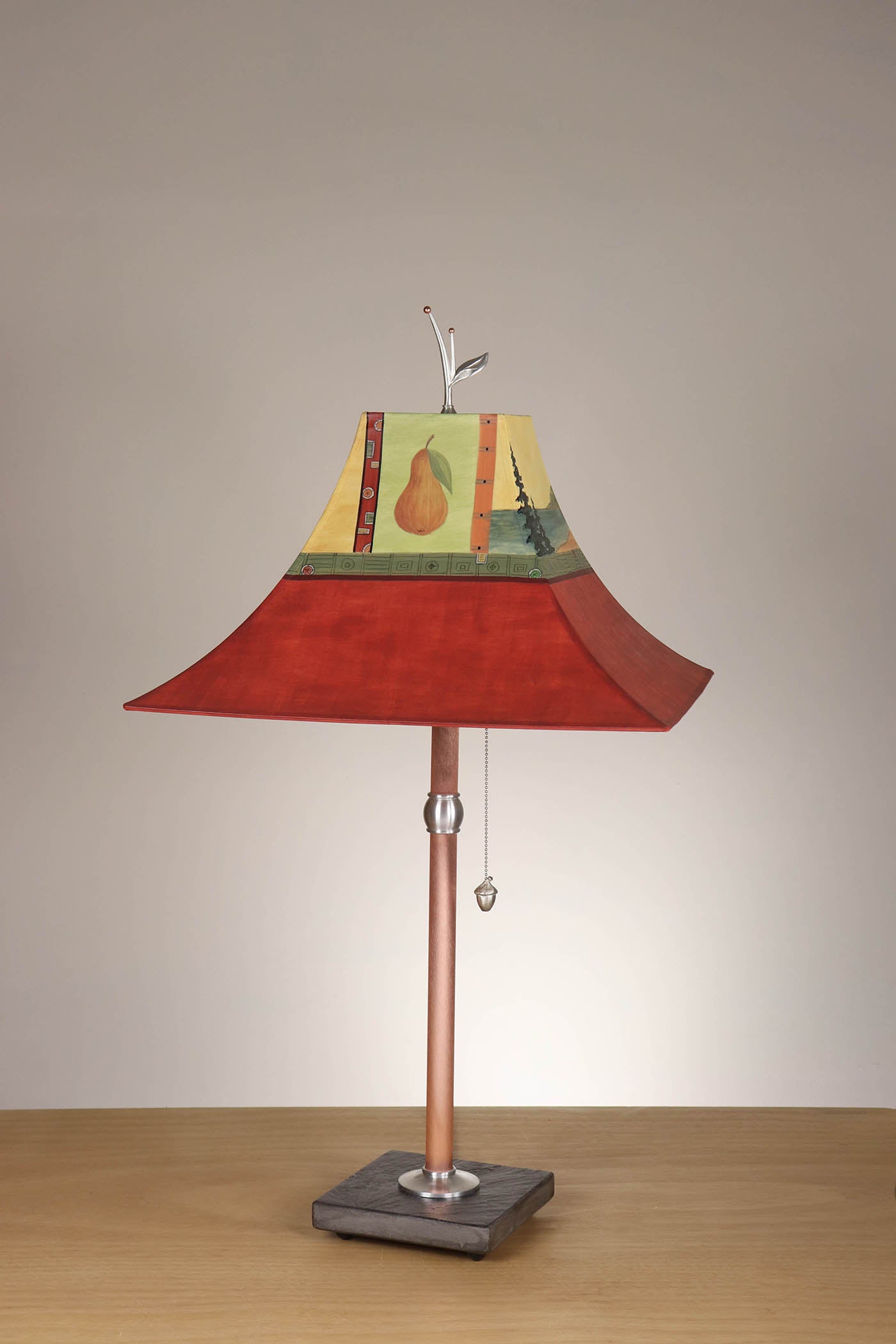 Janna Ugone & Co Table Lamp Copper Table Lamp with Large Pagoda Shade in Pear Lake in Crimson