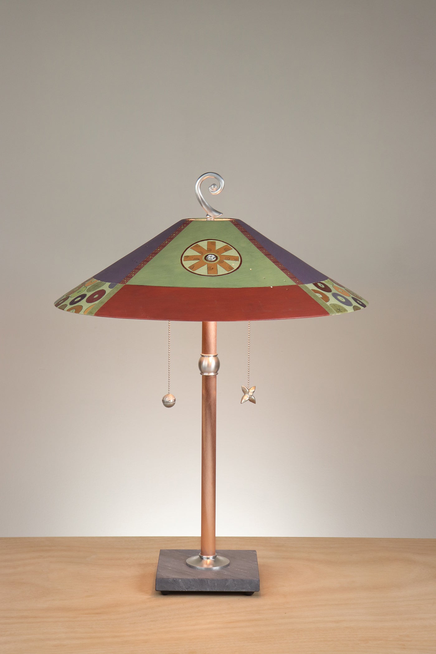 Janna Ugone & Co Table Lamps Copper Table Lamp with Large Wide Conical Ceramic Shade in 4 Quarters