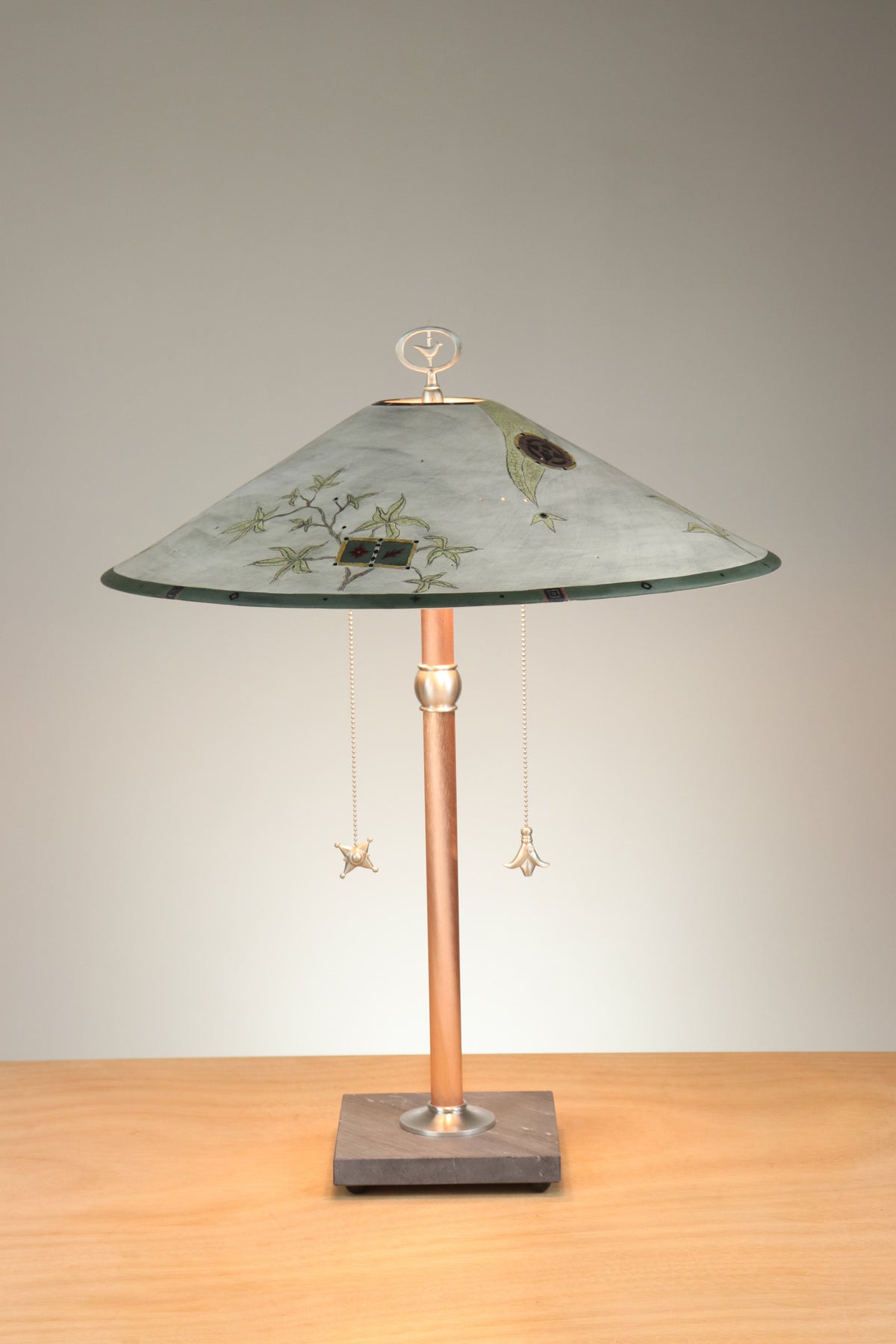 Janna Ugone &amp; Co Table Lamps Copper Table Lamp with Large Wide Conical Ceramic Shade in Architectural Details