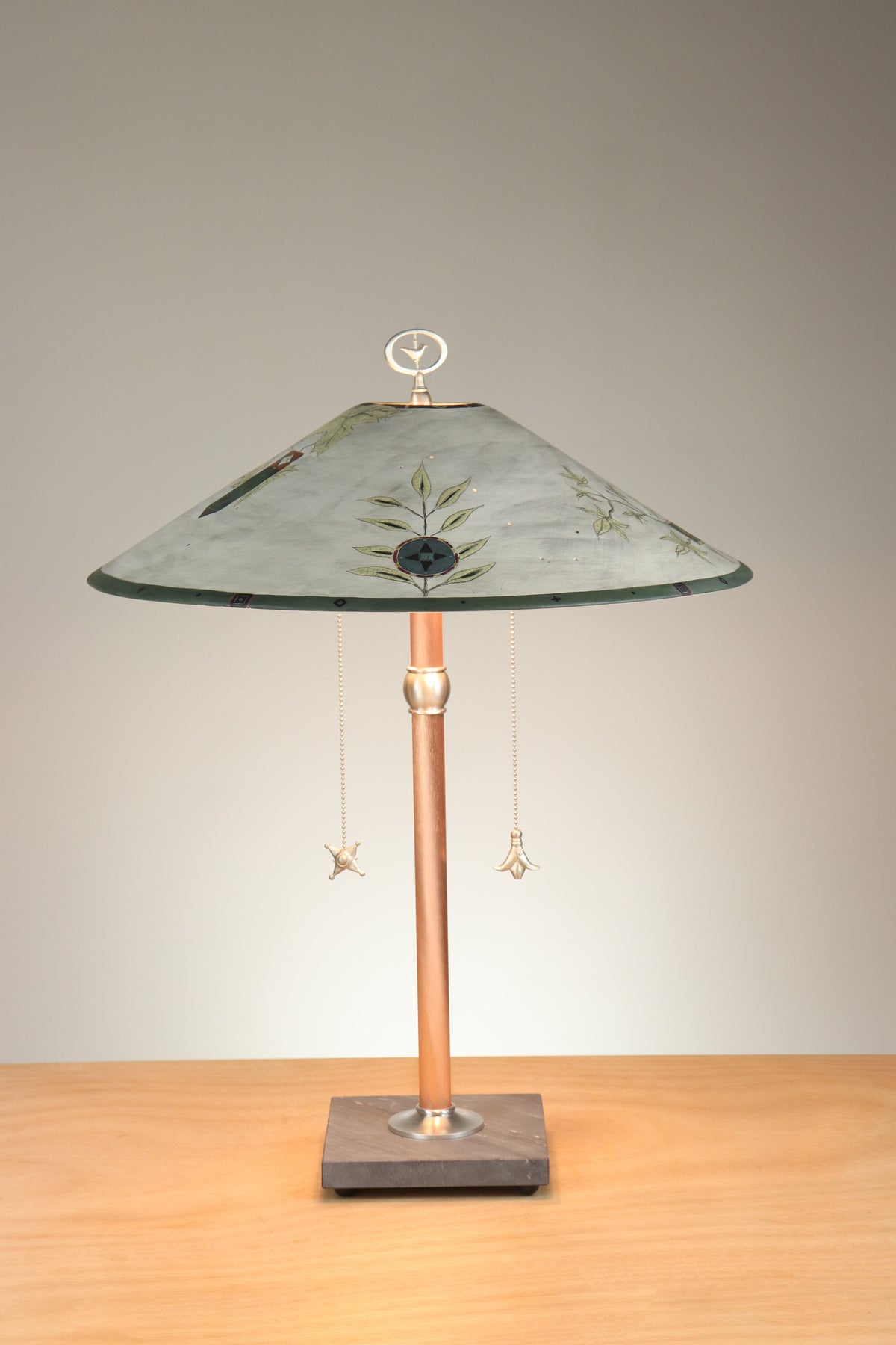 Janna Ugone &amp; Co Table Lamps Copper Table Lamp with Large Wide Conical Ceramic Shade in Architectural Details