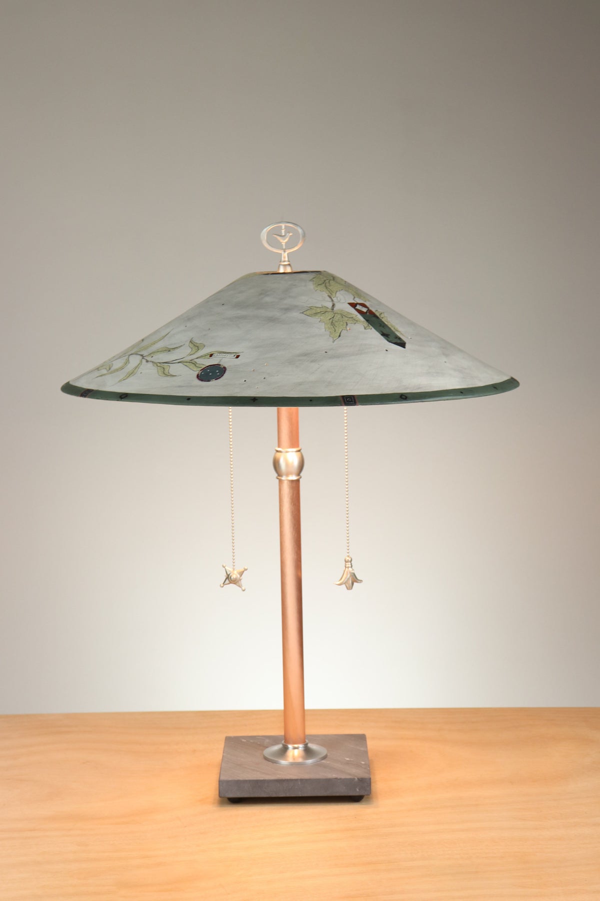 Janna Ugone &amp; Co Table Lamps Copper Table Lamp with Large Wide Conical Ceramic Shade in Architectural Details