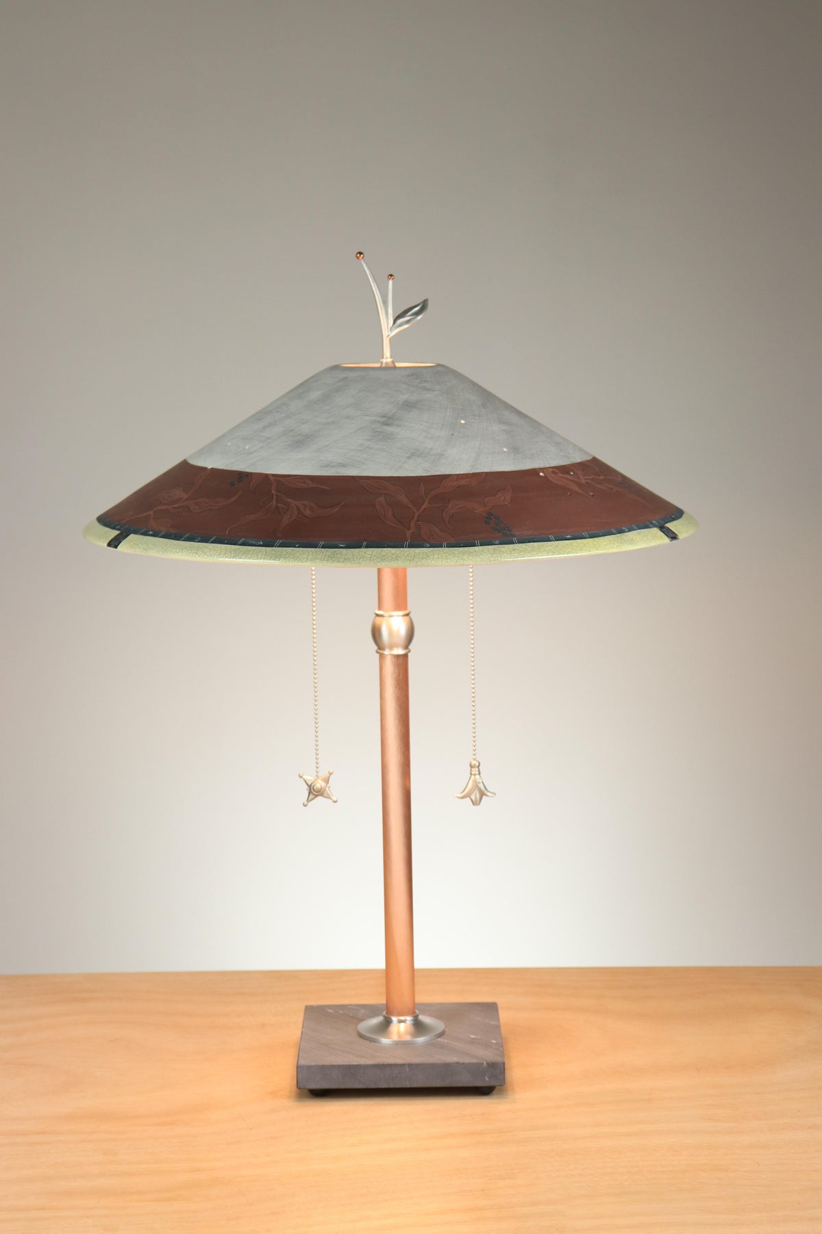 Janna Ugone &amp; Co Table Lamps Copper Table Lamp with Large Wide Conical Ceramic Shade in Elderberry in Brick