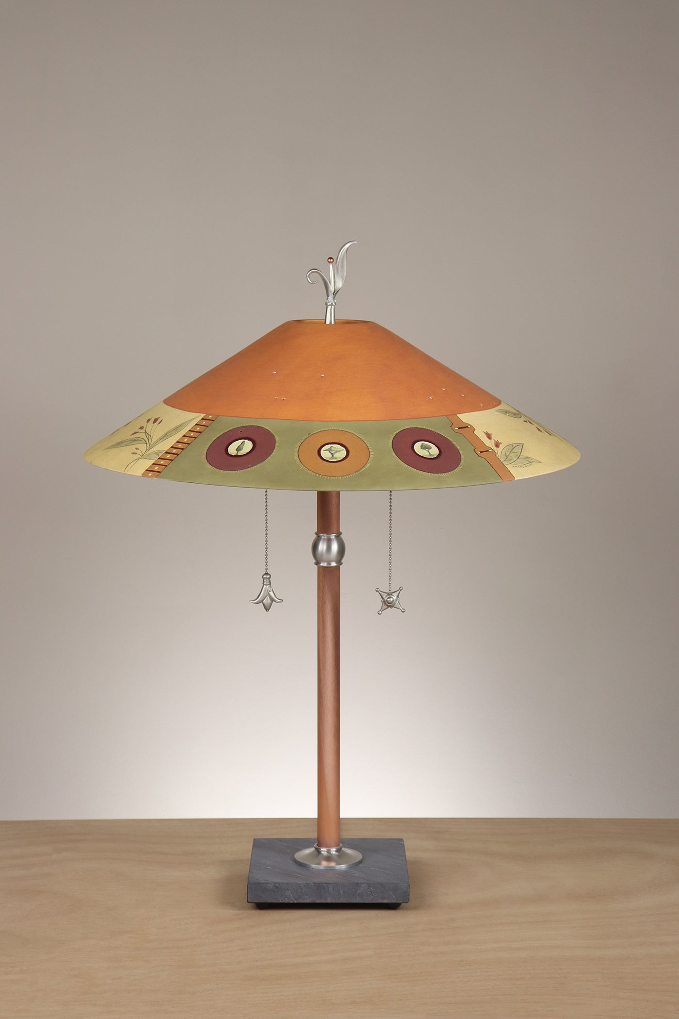 Janna Ugone & Co Table Lamps Copper Table Lamp with Large Wide Conical Ceramic Shade in Lily Coin in Mango