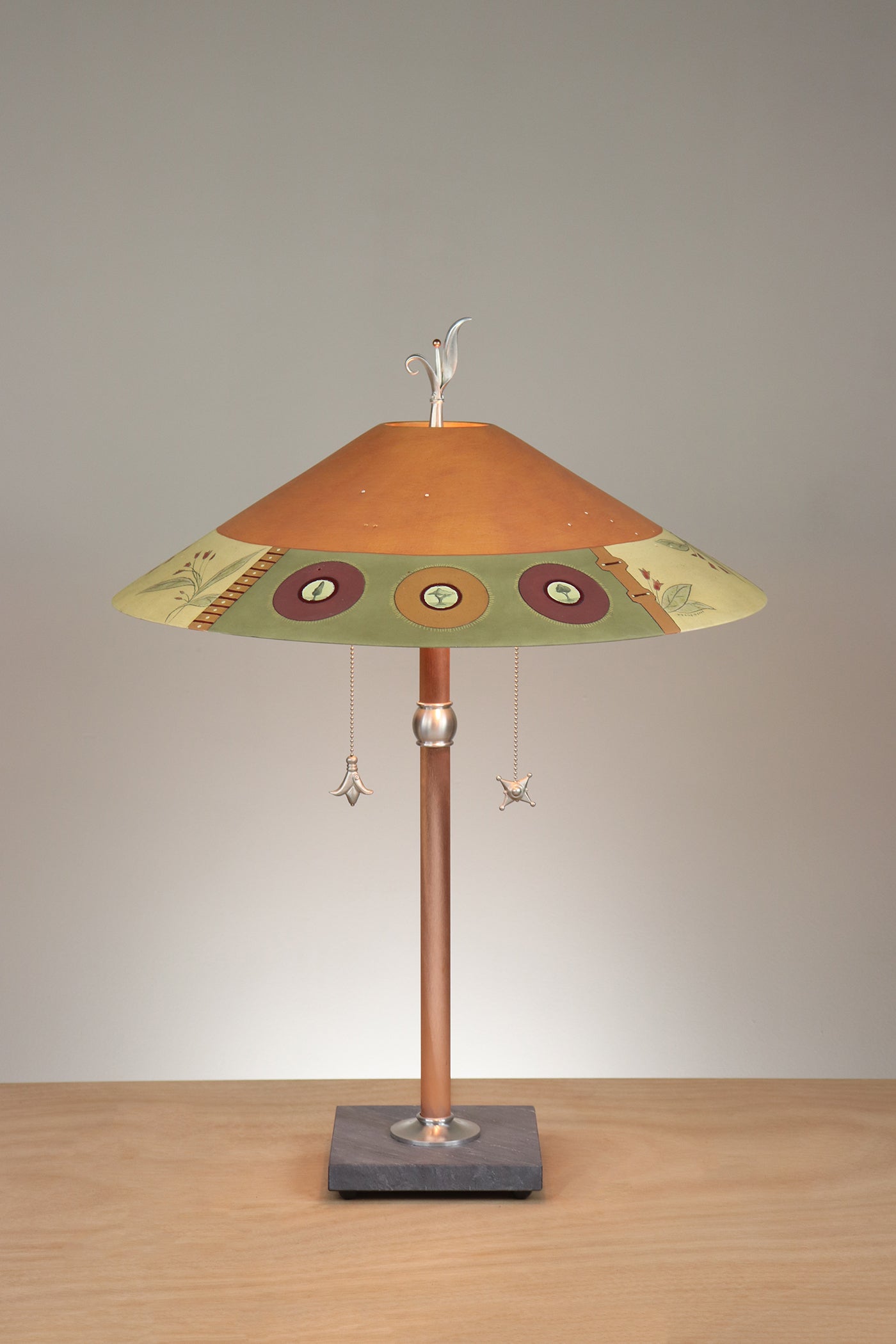 Janna Ugone & Co Table Lamps Copper Table Lamp with Large Wide Conical Ceramic Shade in Lily Coin in Mango