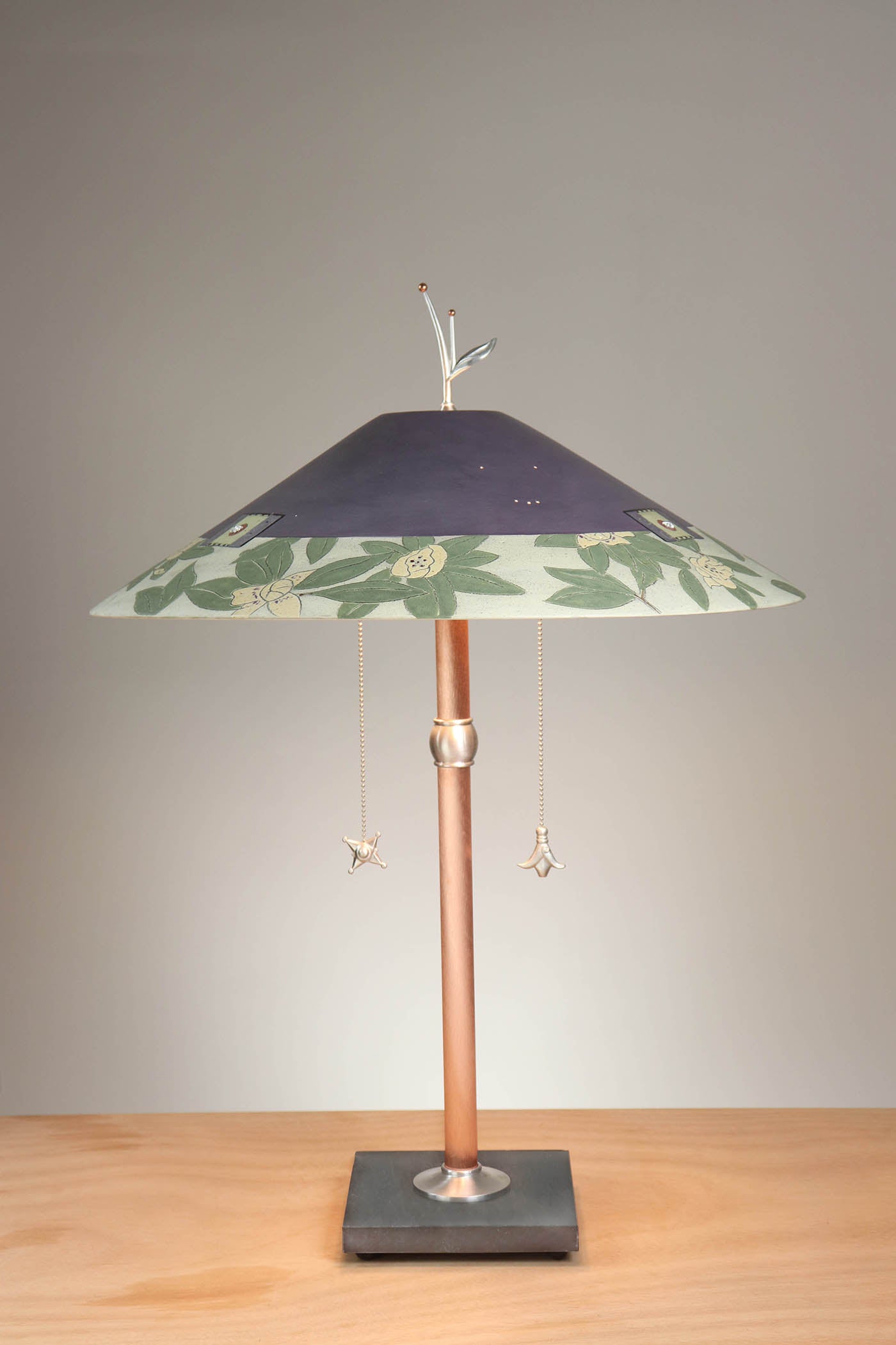 Janna Ugone & Co Table Lamps Copper Table Lamp with Large Wide Conical Ceramic Shade in Magnolia in Dusty Lime