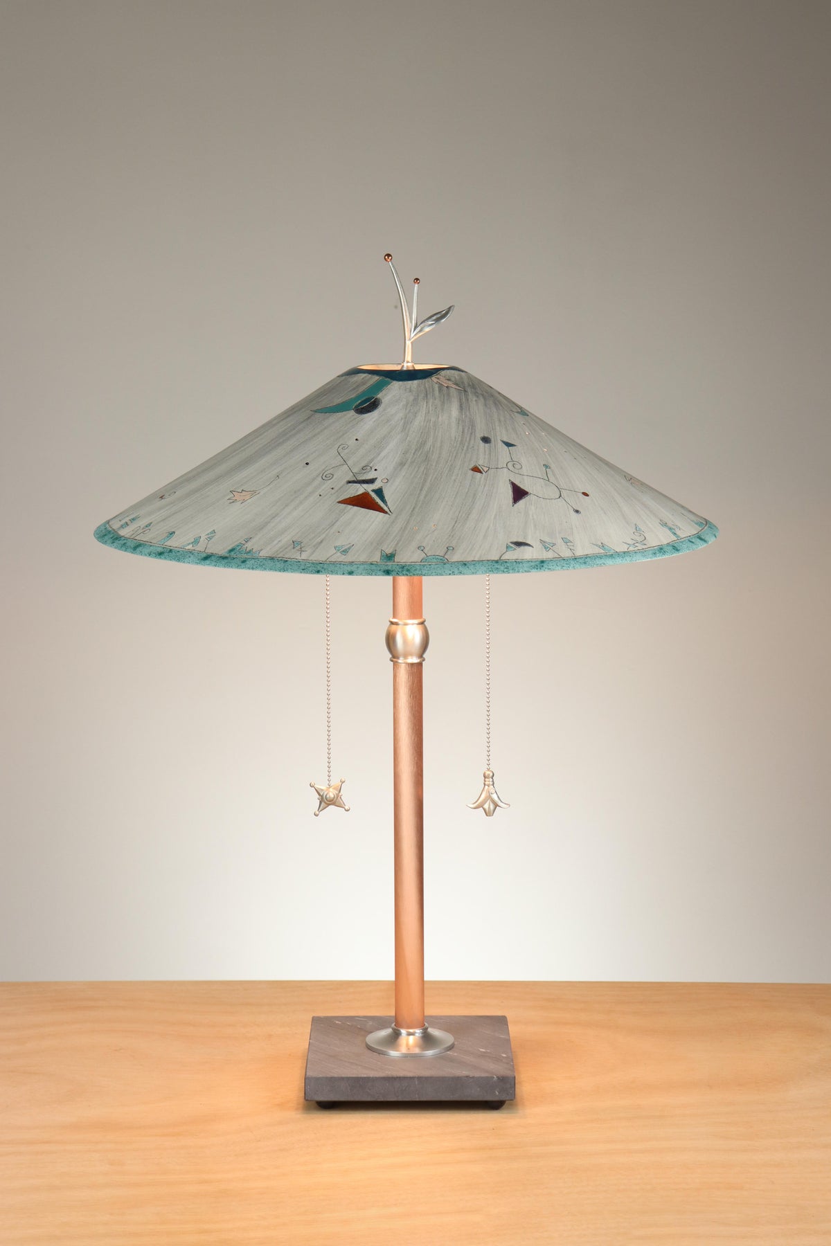 Janna Ugone &amp; Co Table Lamps Copper Table Lamp with Large Wide Conical Ceramic Shade in Miro