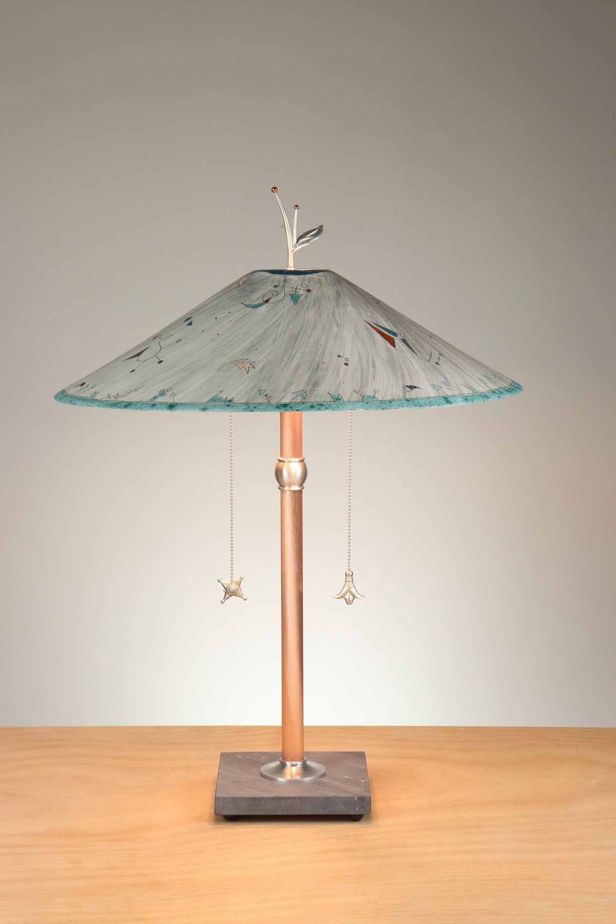 Janna Ugone &amp; Co Table Lamps Copper Table Lamp with Large Wide Conical Ceramic Shade in Miro