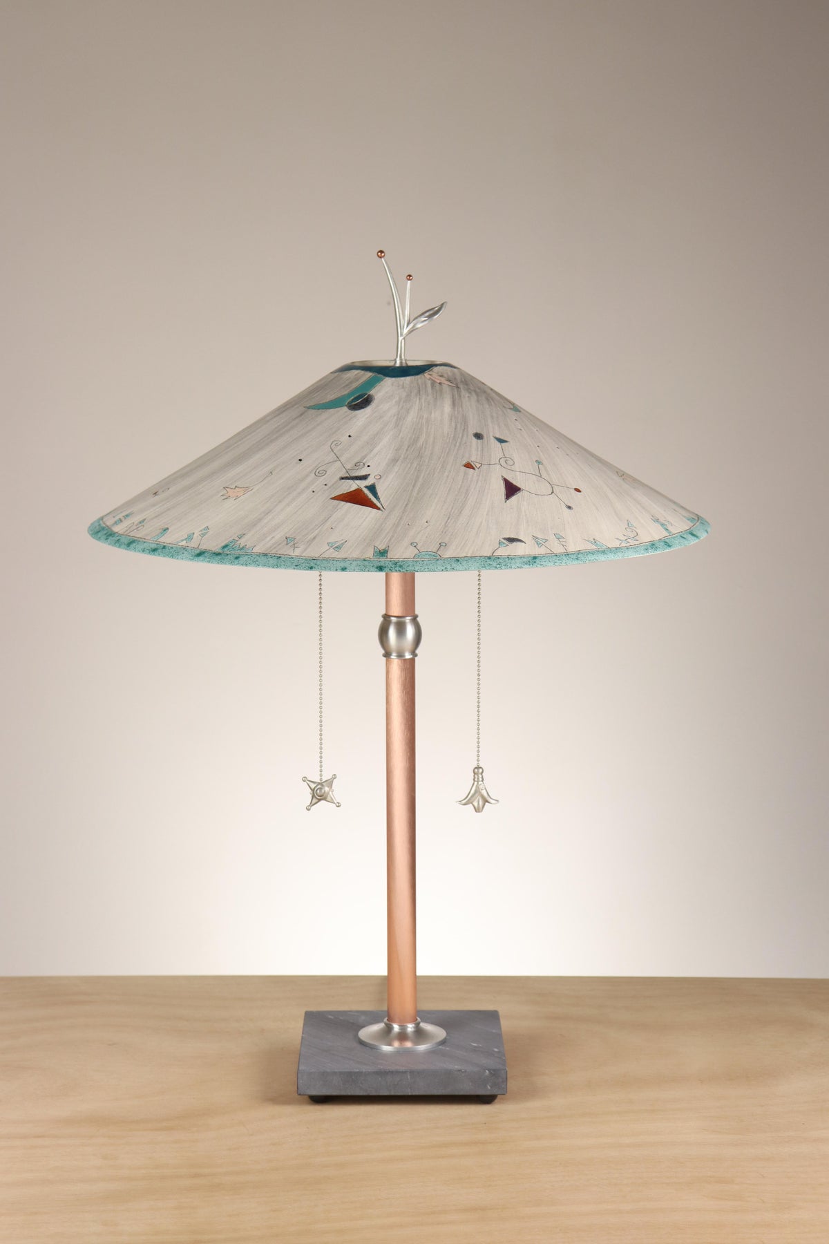 Janna Ugone &amp; Co Table Lamps Copper Table Lamp with Large Wide Conical Ceramic Shade in Miro