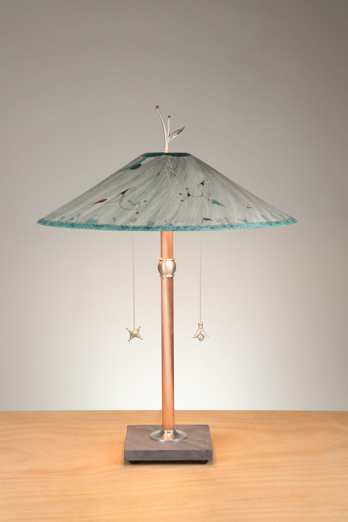 Janna Ugone &amp; Co Table Lamps Copper Table Lamp with Large Wide Conical Ceramic Shade in Miro