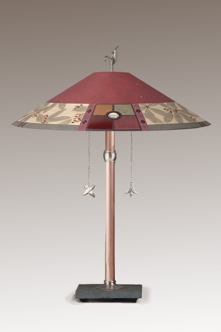 Janna Ugone & Co Table Lamps Copper Table Lamp with Large Wide Conical Ceramic Shade in Mountain Laurel in Redwood