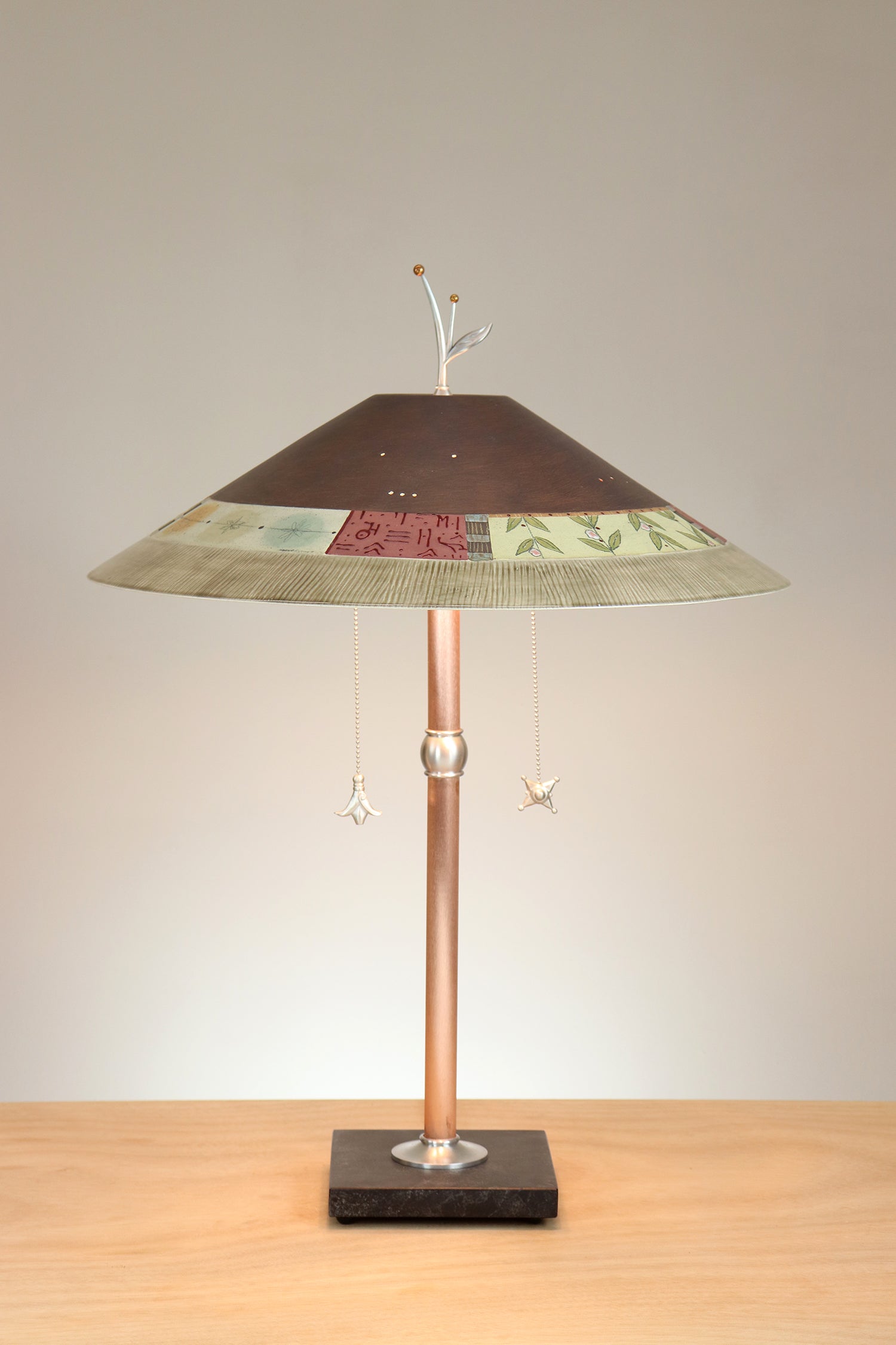 Janna Ugone & Co Table Lamps Copper Table Lamp with Large Wide Conical Ceramic Shade in Oxford in Chocolate