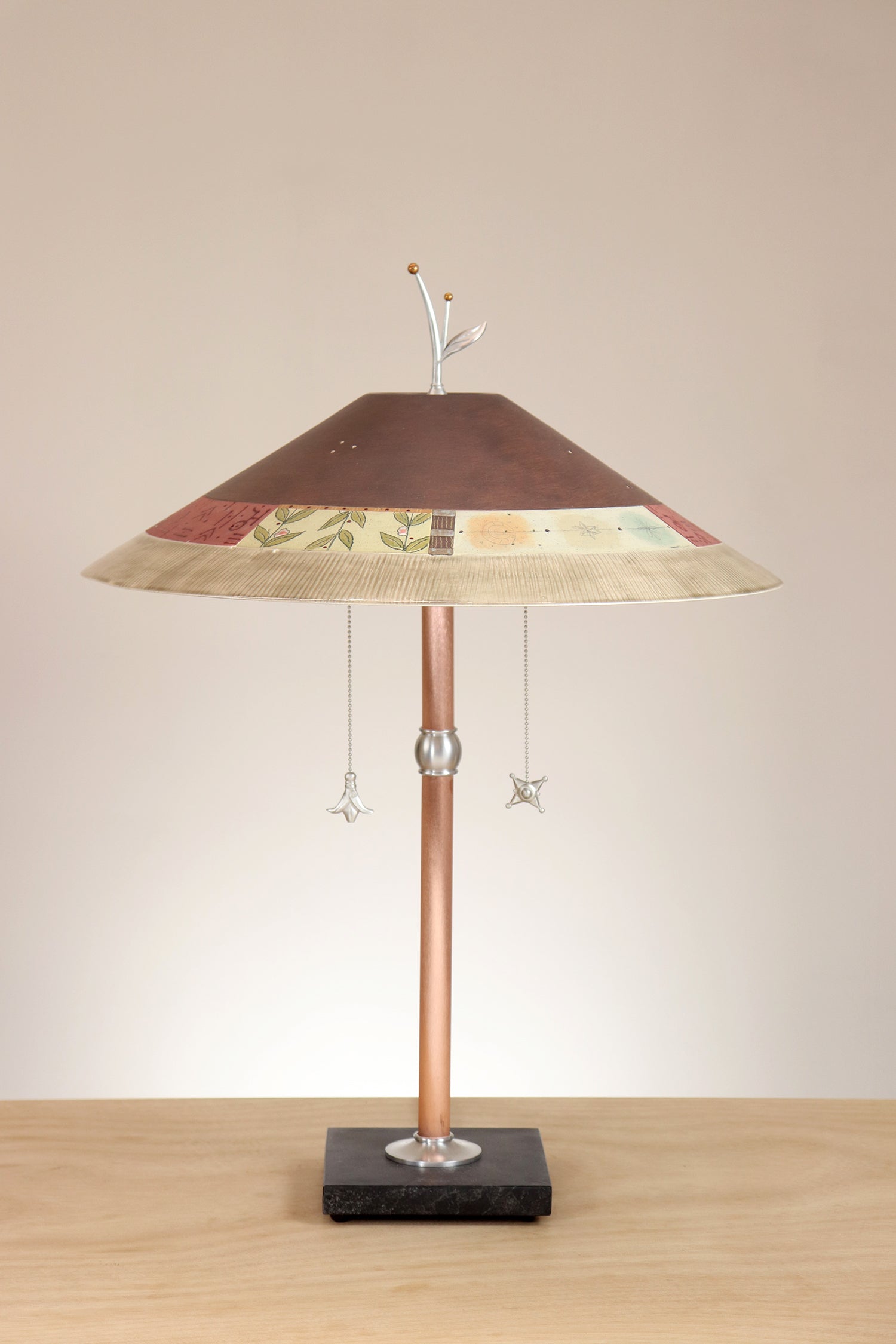Janna Ugone & Co Table Lamps Copper Table Lamp with Large Wide Conical Ceramic Shade in Oxford in Chocolate