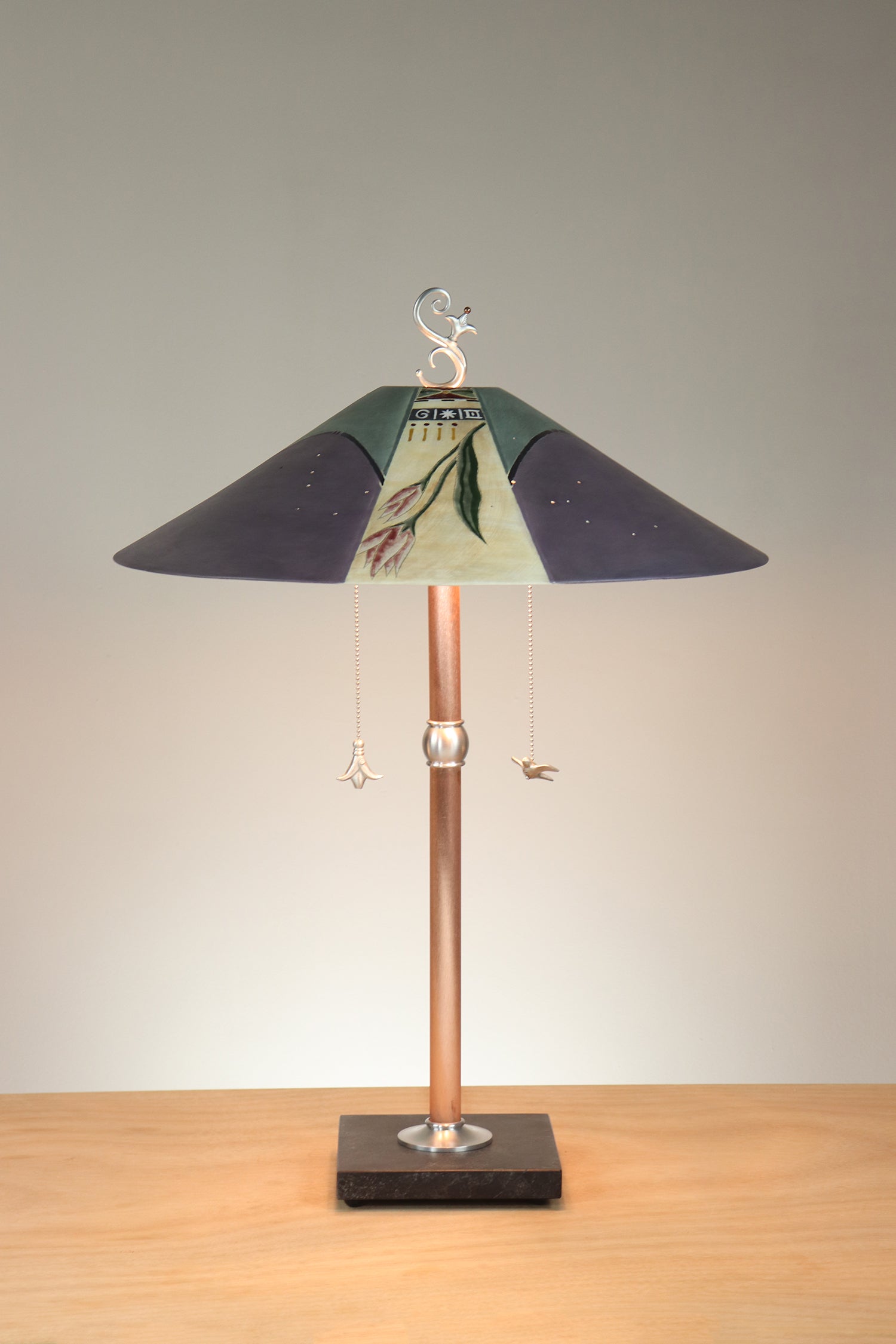 Janna Ugone & Co Table Lamps Copper Table Lamp with Large Wide Conical Ceramic Shade in Perennial in Grape