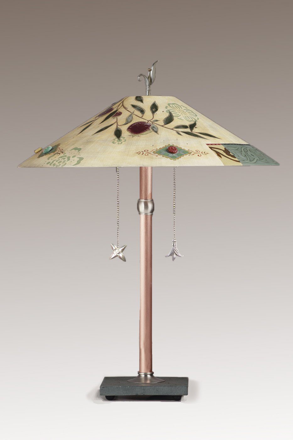Copper Table Lamp with Large Wide Conical Ceramic Shade in Pomegranate