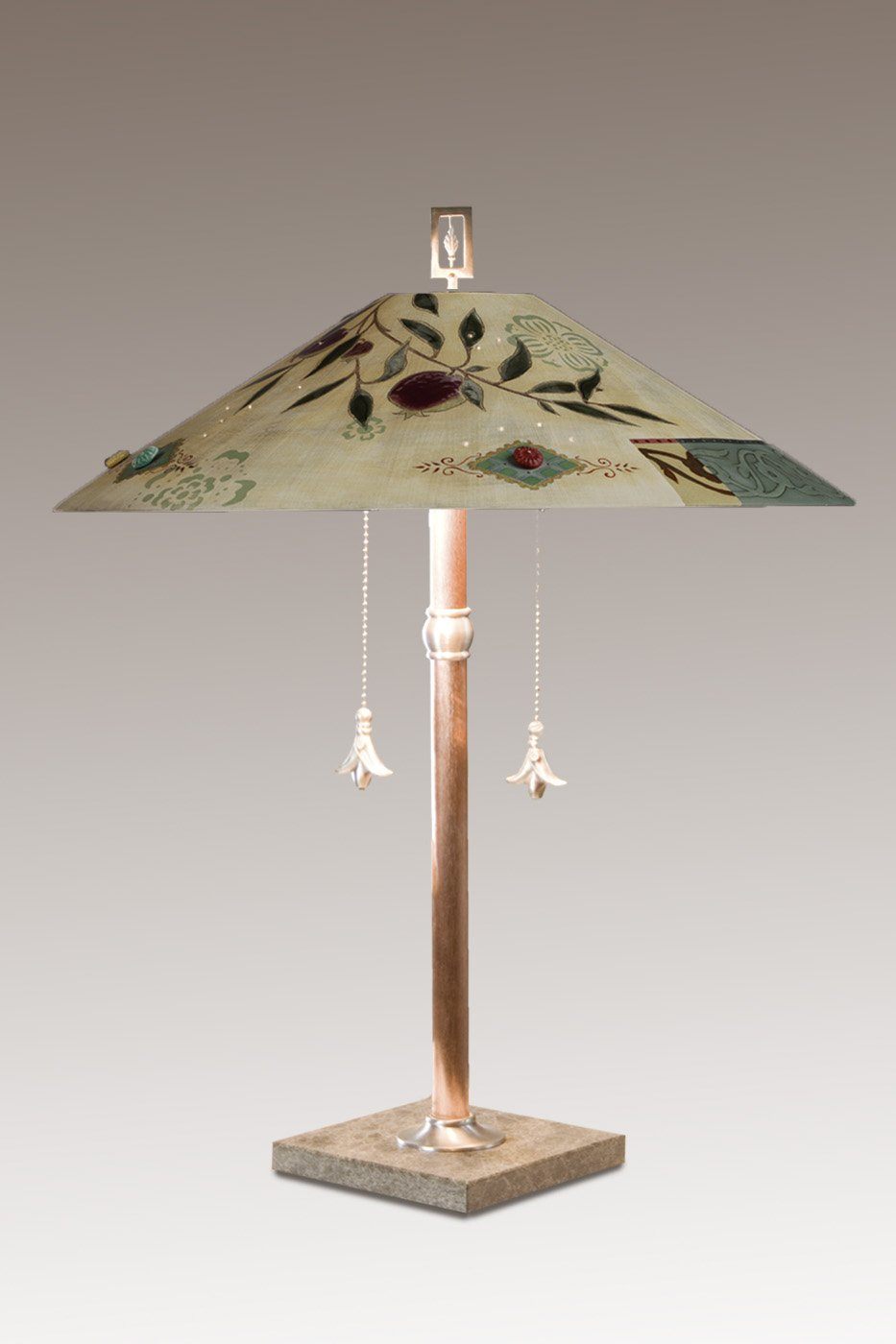 Copper Table Lamp with Large Wide Conical Ceramic Shade in Pomegranate