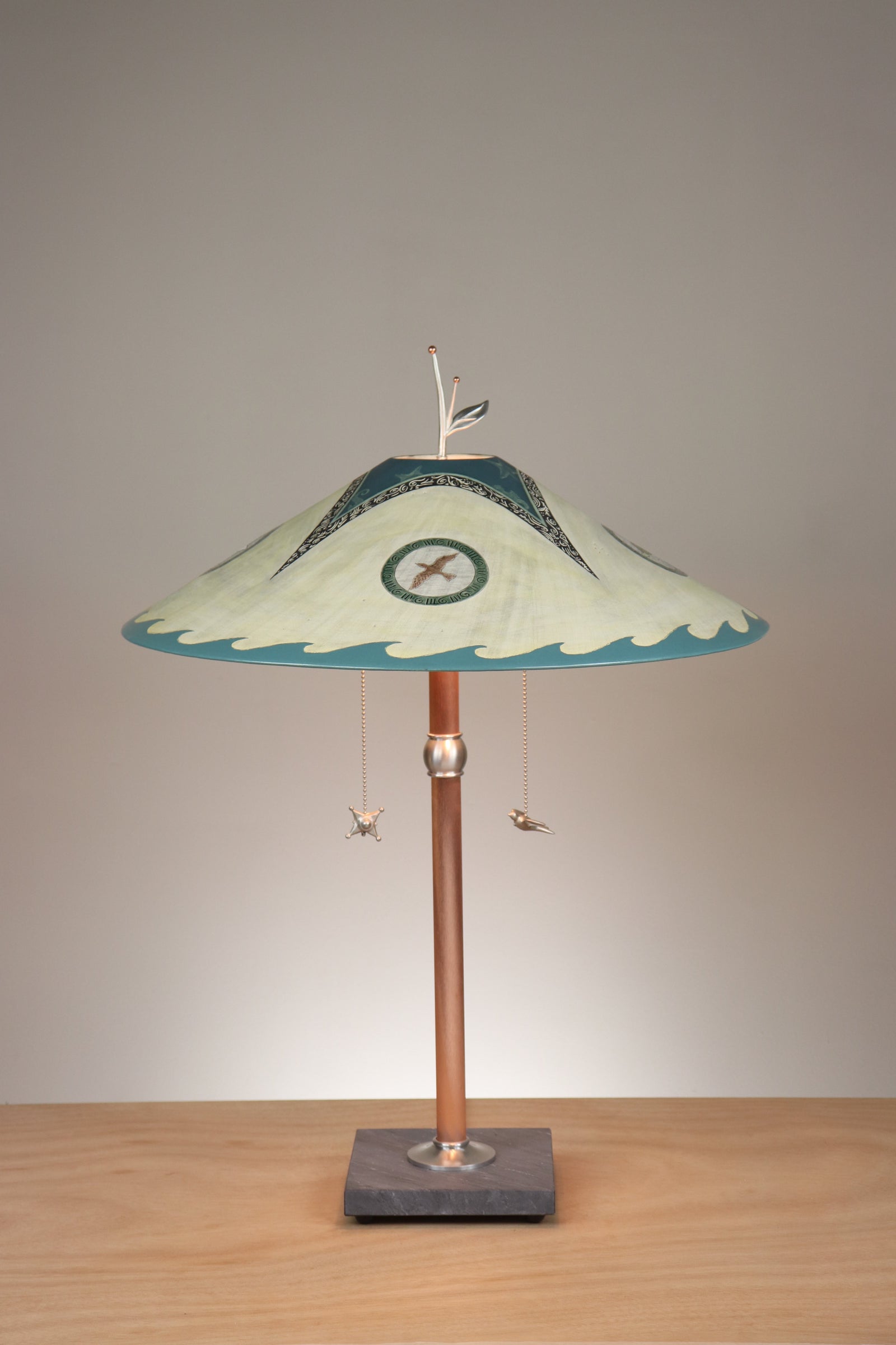 Janna Ugone & Co Table Lamps Copper Table Lamp with Large Wide Conical Ceramic Shade in Seascape