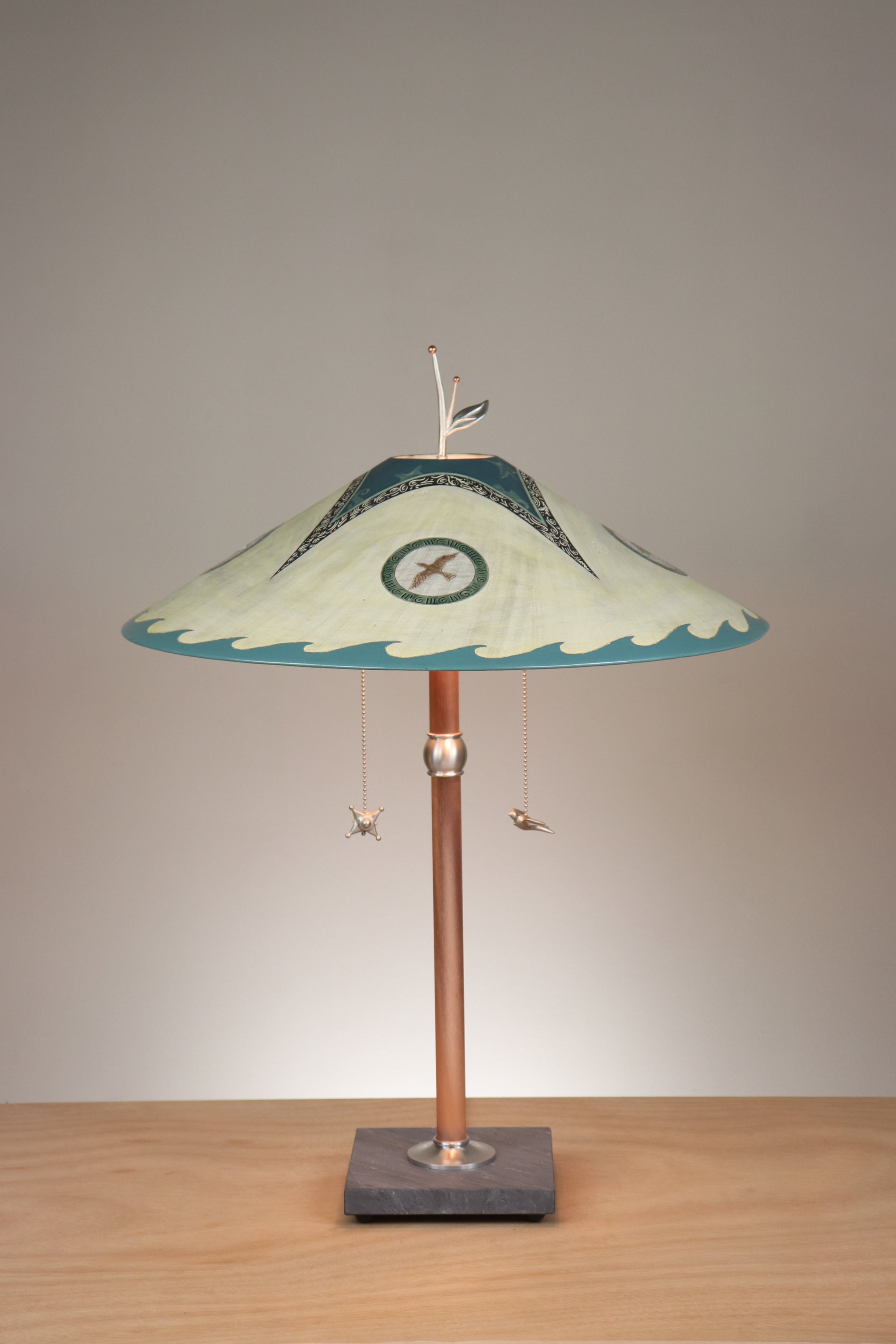 Janna Ugone & Co Table Lamps Copper Table Lamp with Large Wide Conical Ceramic Shade in Seascape