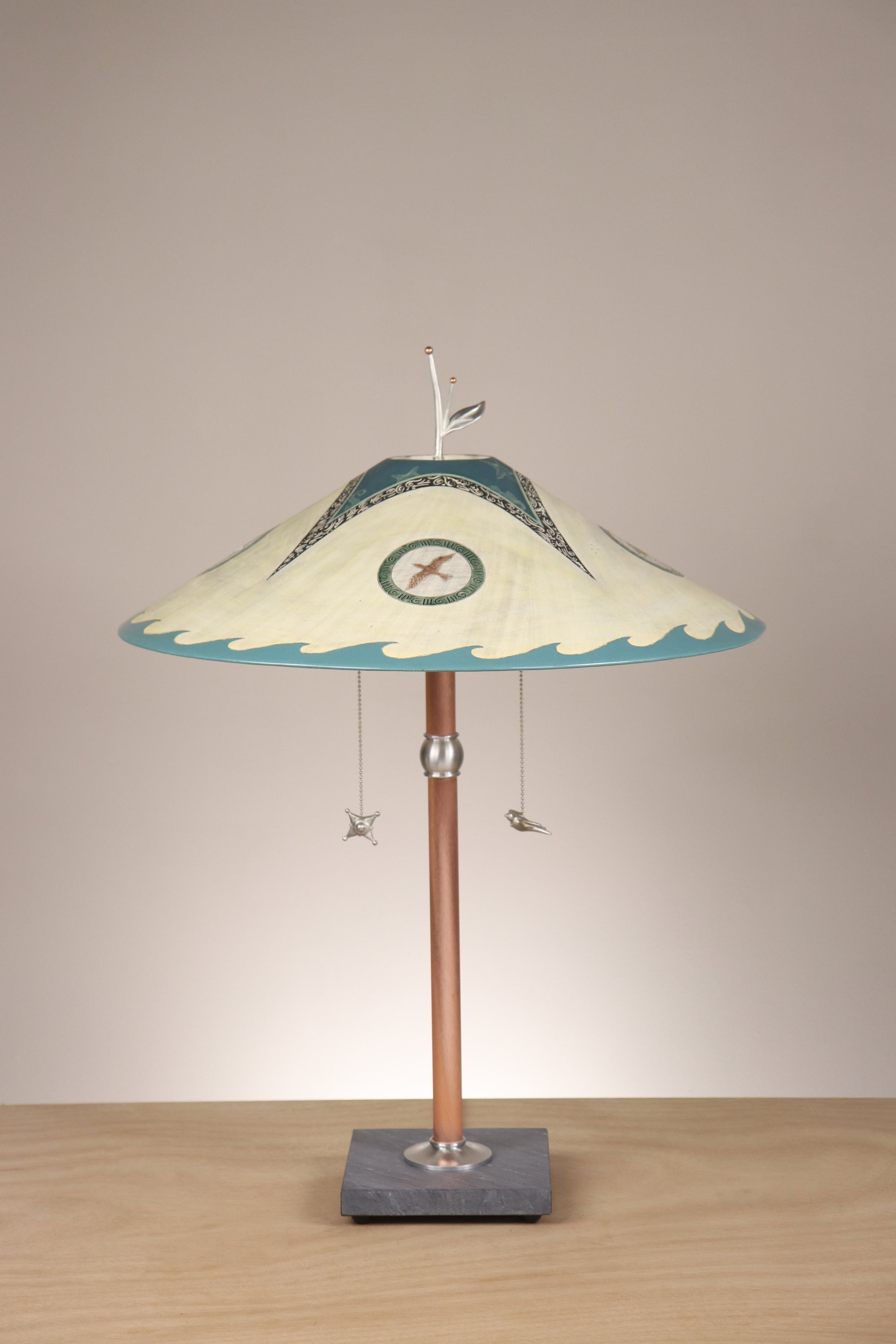 Janna Ugone & Co Table Lamps Copper Table Lamp with Large Wide Conical Ceramic Shade in Seascape