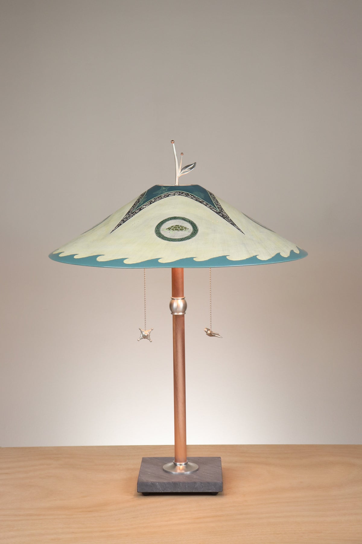 Janna Ugone &amp; Co Table Lamps Copper Table Lamp with Large Wide Conical Ceramic Shade in Seascape