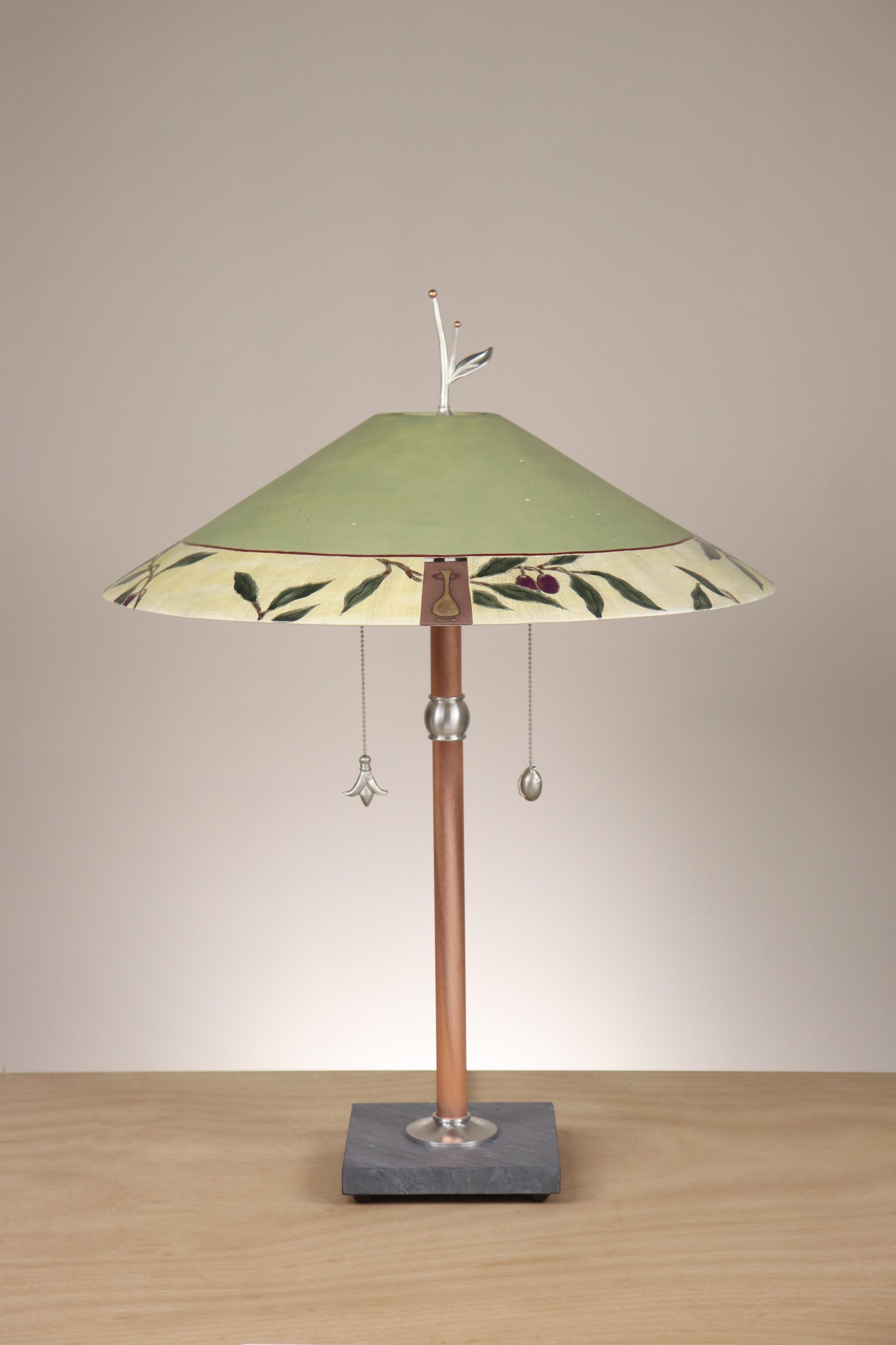 Janna Ugone & Co Table Lamps Copper Table Lamp with Large Wide Conical Ceramic Shade in Tuscan Apple