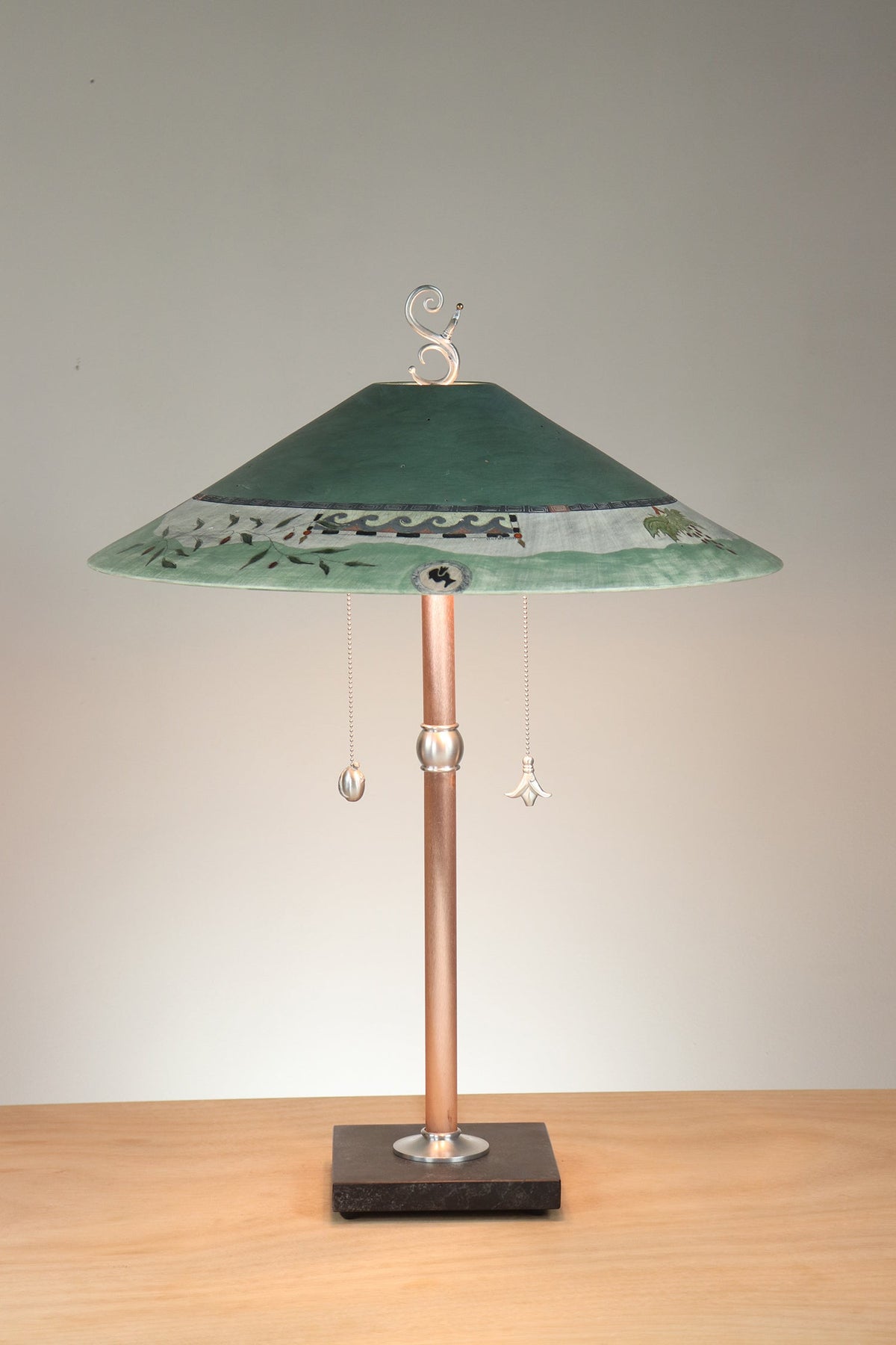 Janna Ugone &amp; Co Table Lamps Copper Table Lamp with Large Wide Conical Ceramic Shade in Tuscany in Hunter