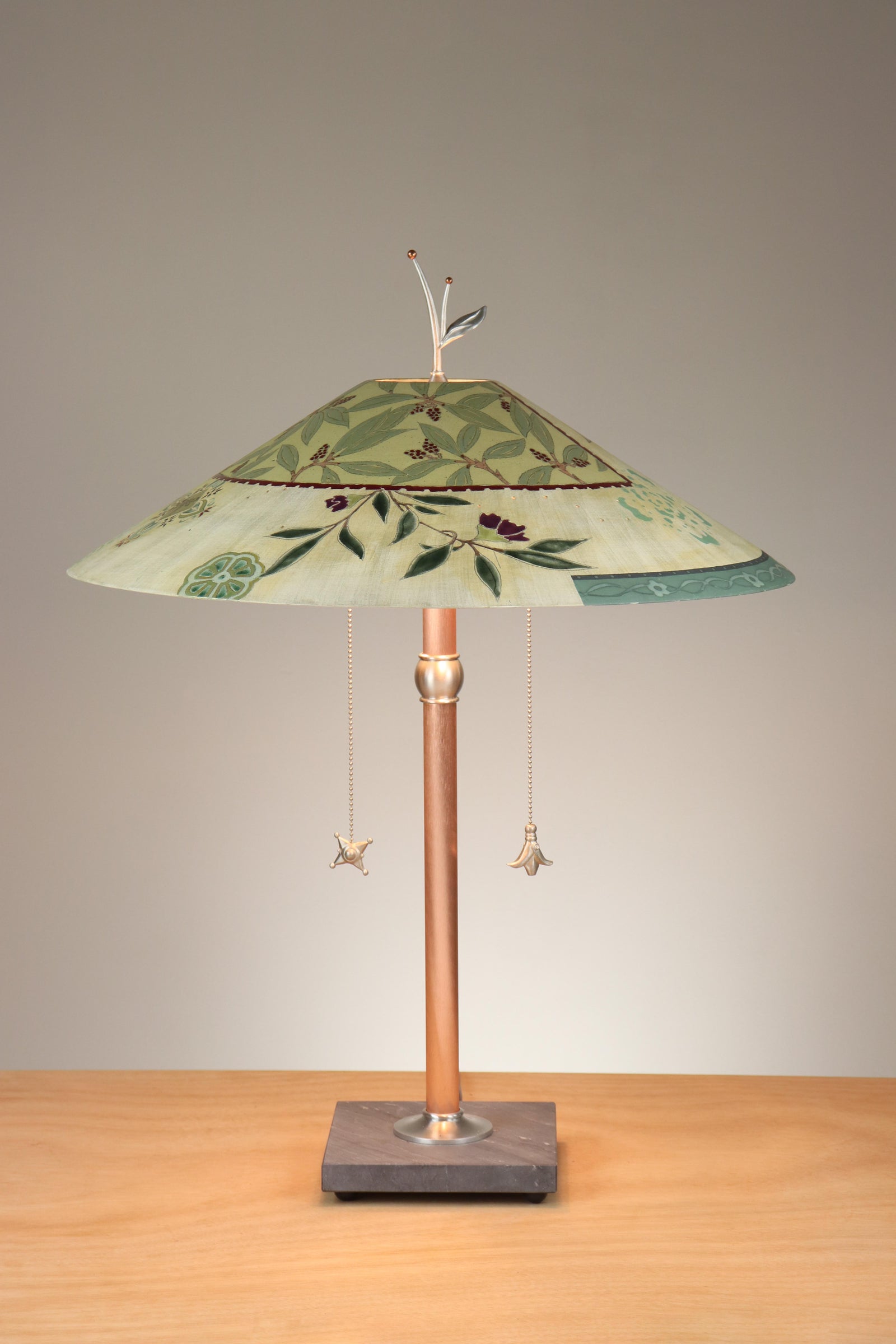 Janna Ugone & Co Table Lamps Copper Table Lamp with Large Wide Conical Shade in Peony Ribbon