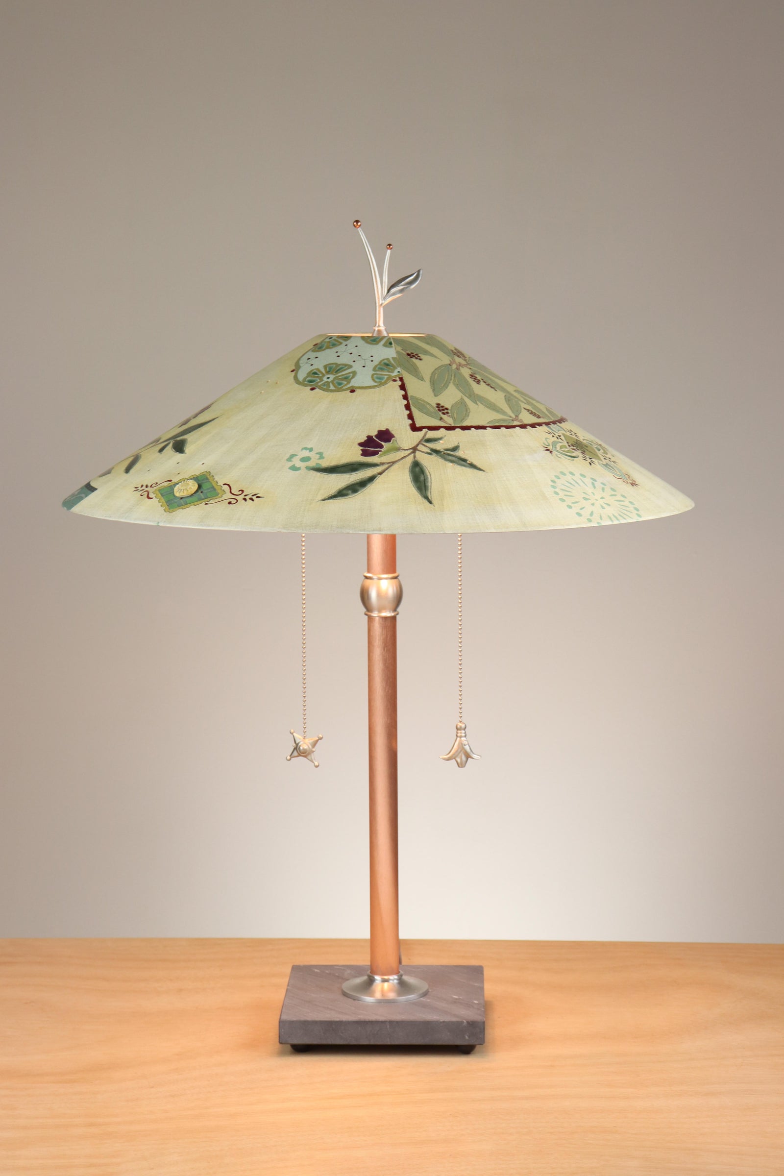 Janna Ugone & Co Table Lamps Copper Table Lamp with Large Wide Conical Shade in Peony Ribbon