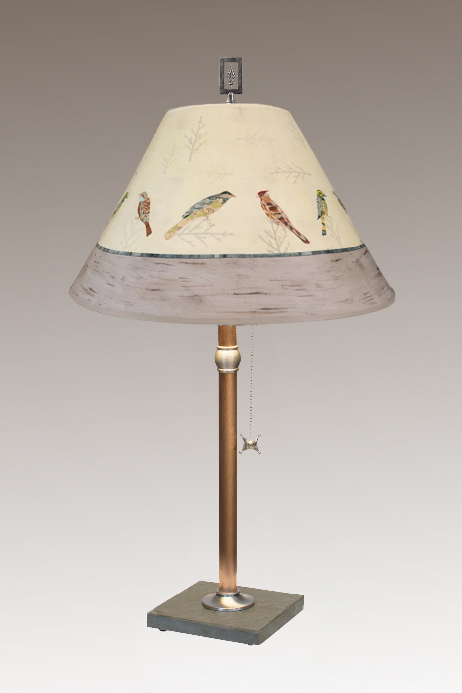 Janna Ugone & Co Table Lamps Copper Table Lamp with Medium Conical Shade in Bird Friends