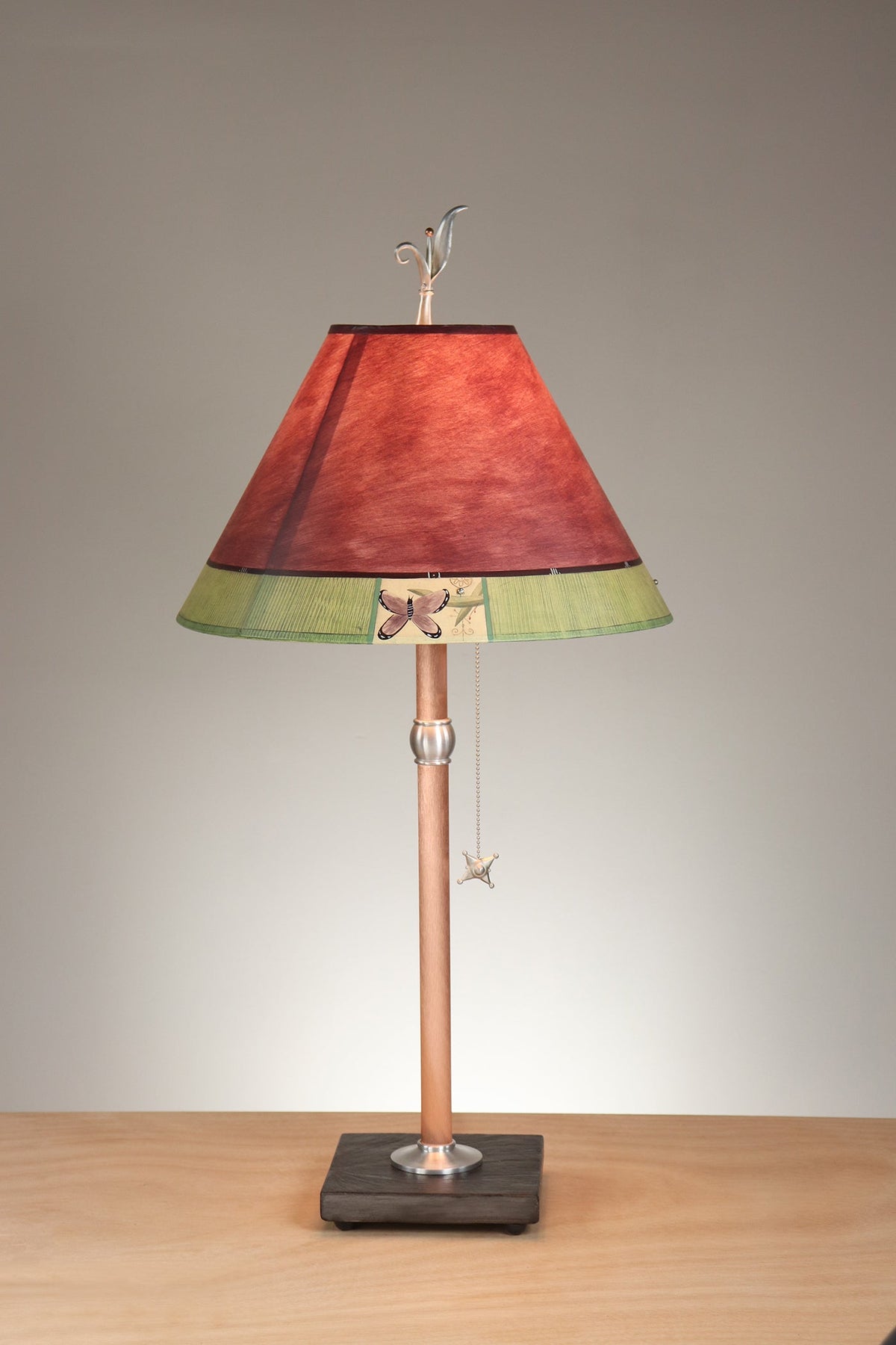 Janna Ugone &amp; Co Table Lamp Copper Table Lamp with Medium Conical Shade in Butterfly &amp; Moth Studies