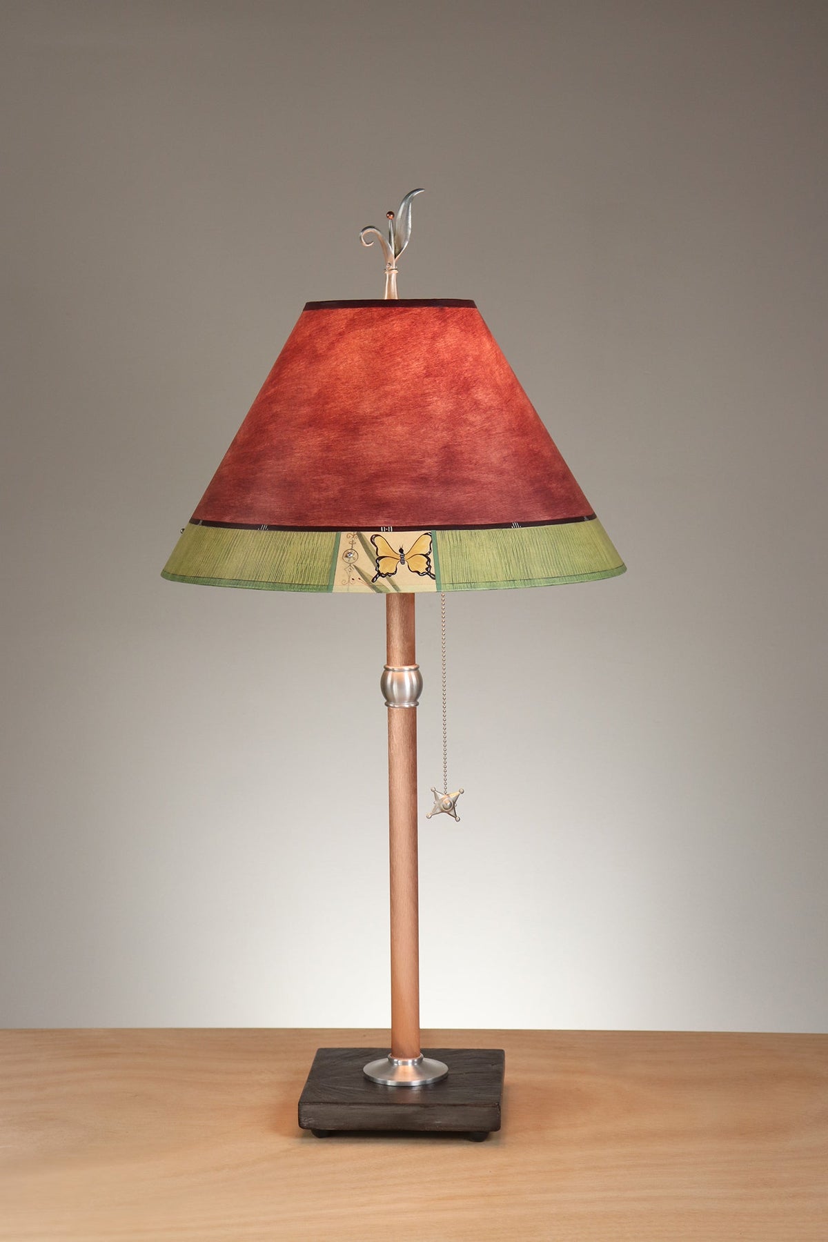 Janna Ugone &amp; Co Table Lamp Copper Table Lamp with Medium Conical Shade in Butterfly &amp; Moth Studies