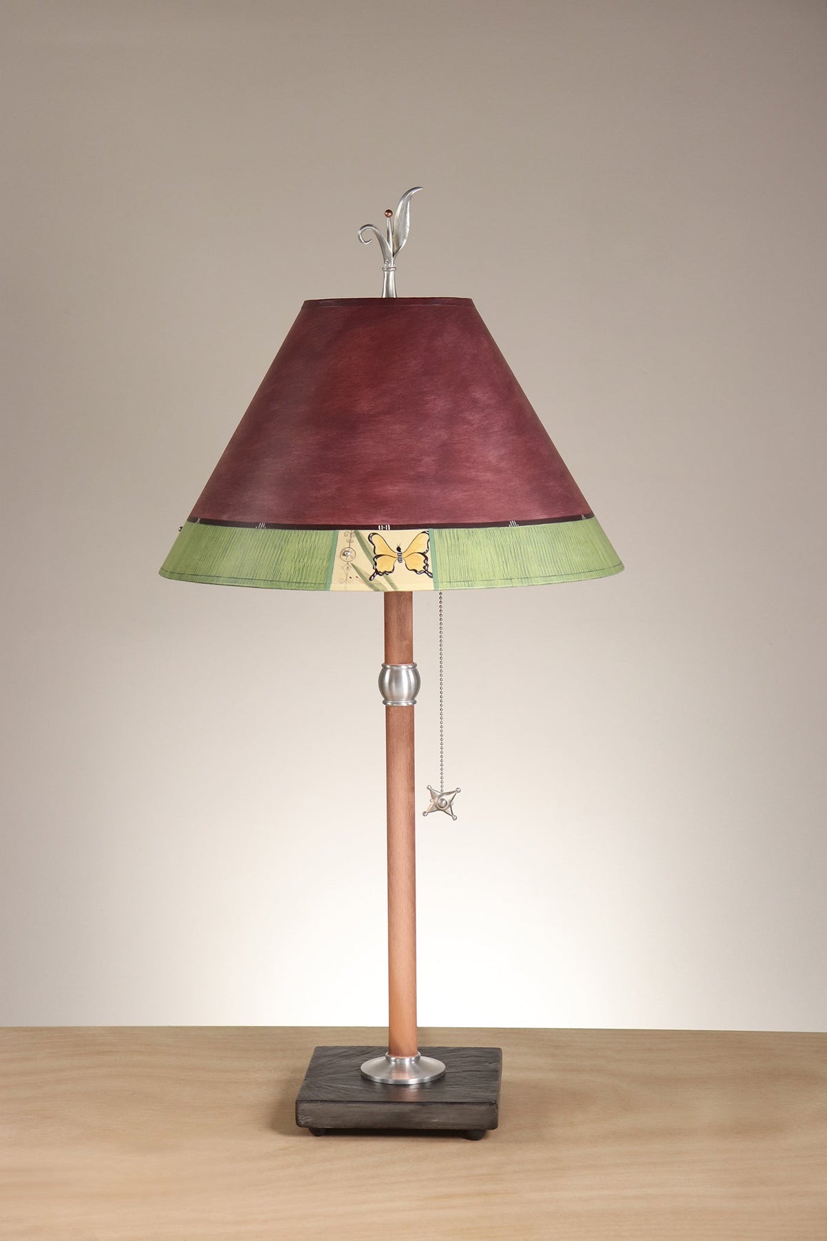 Janna Ugone &amp; Co Table Lamp Copper Table Lamp with Medium Conical Shade in Butterfly &amp; Moth Studies