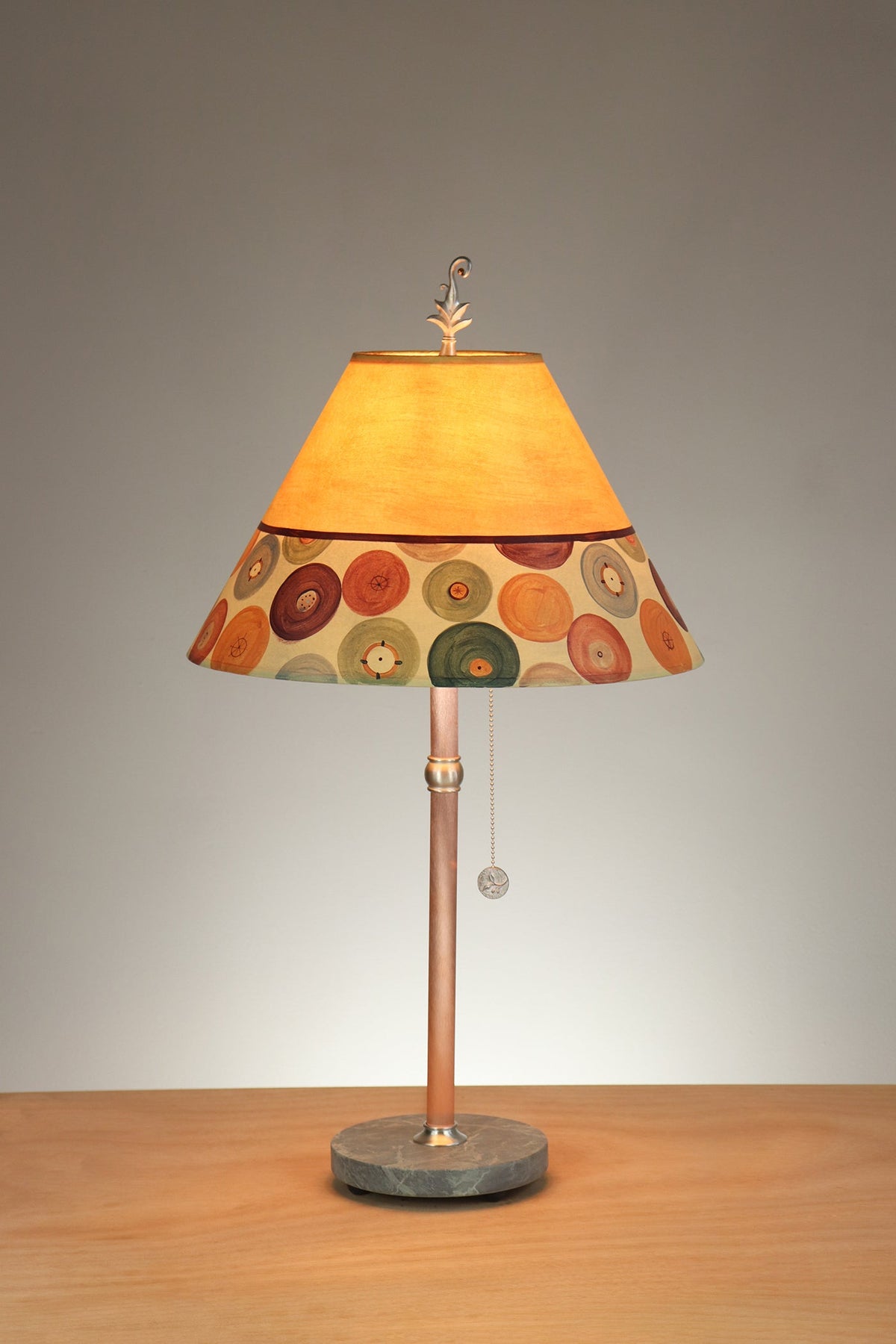 Janna Ugone &amp; Co Table Lamp Copper Table Lamp with Medium Conical Shade in Buttons in Amber