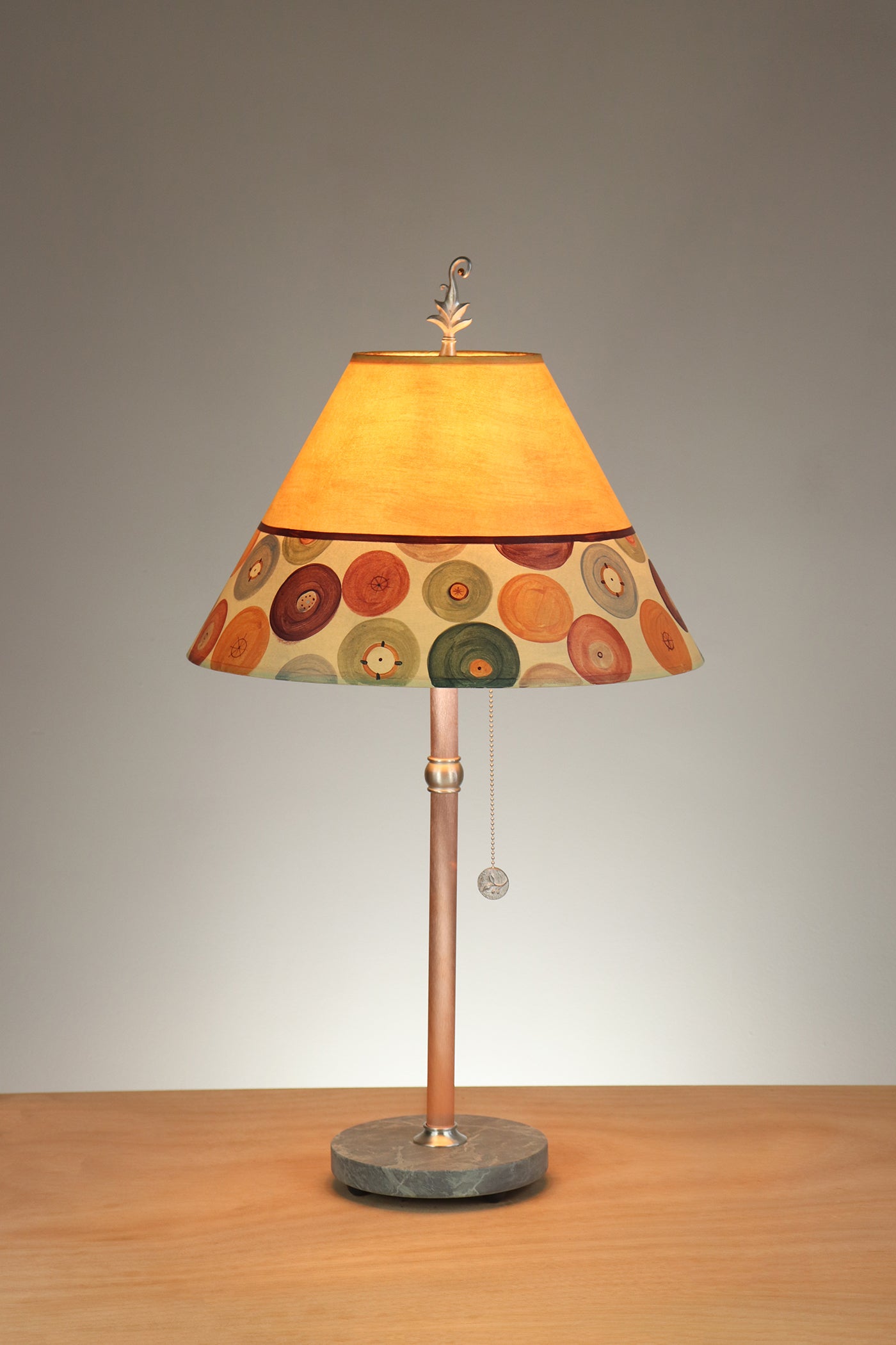 Janna Ugone & Co Table Lamp Copper Table Lamp with Medium Conical Shade in Buttons in Amber