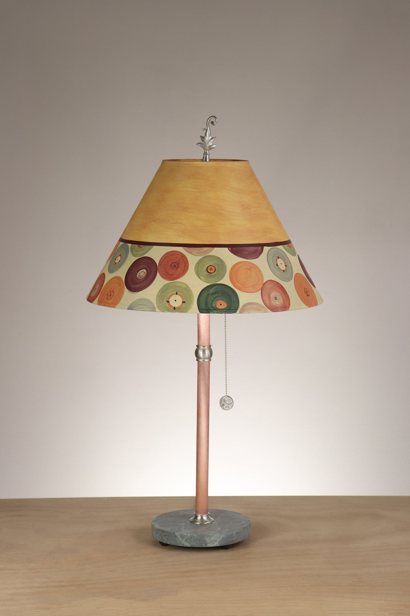 Janna Ugone & Co Table Lamp Copper Table Lamp with Medium Conical Shade in Buttons in Amber
