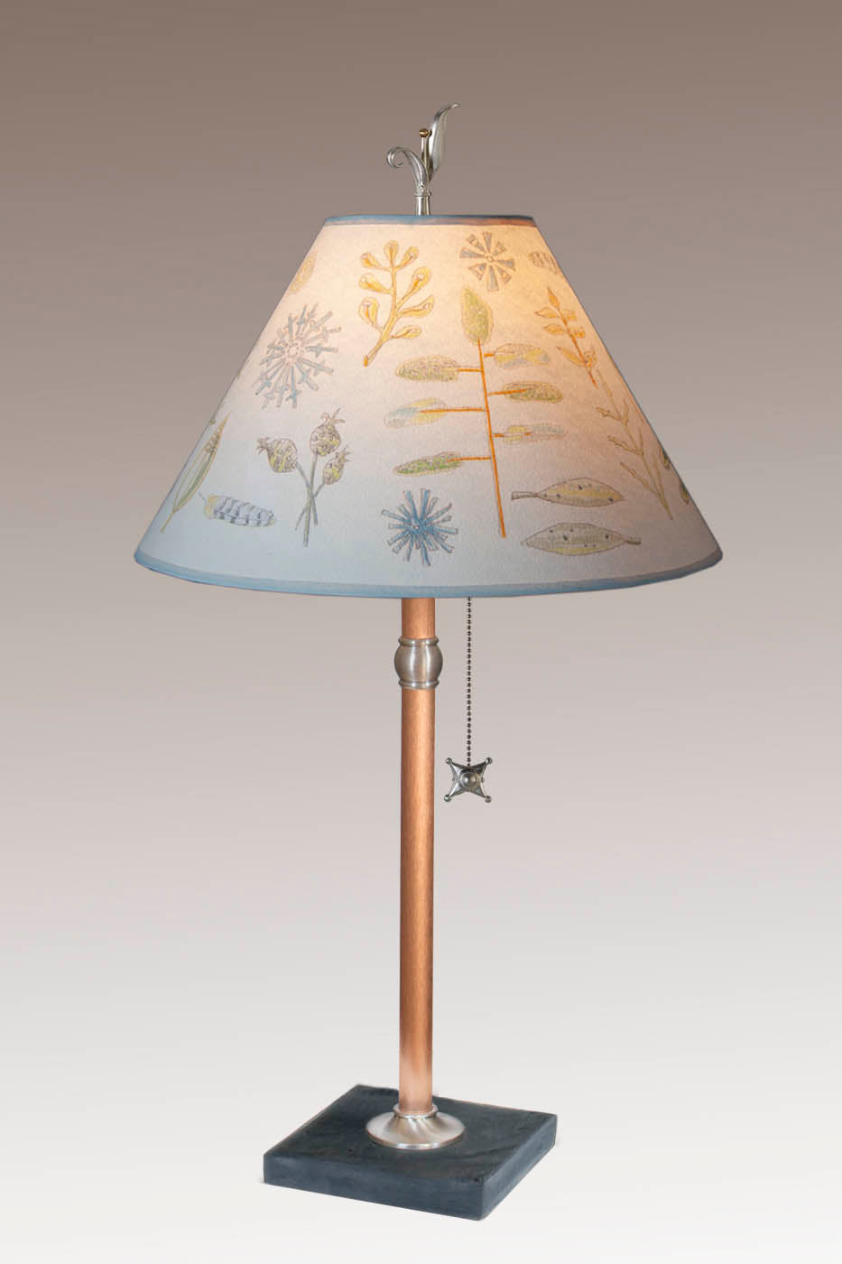 Copper Table Lamp with Medium Conical Shade in Field Chart