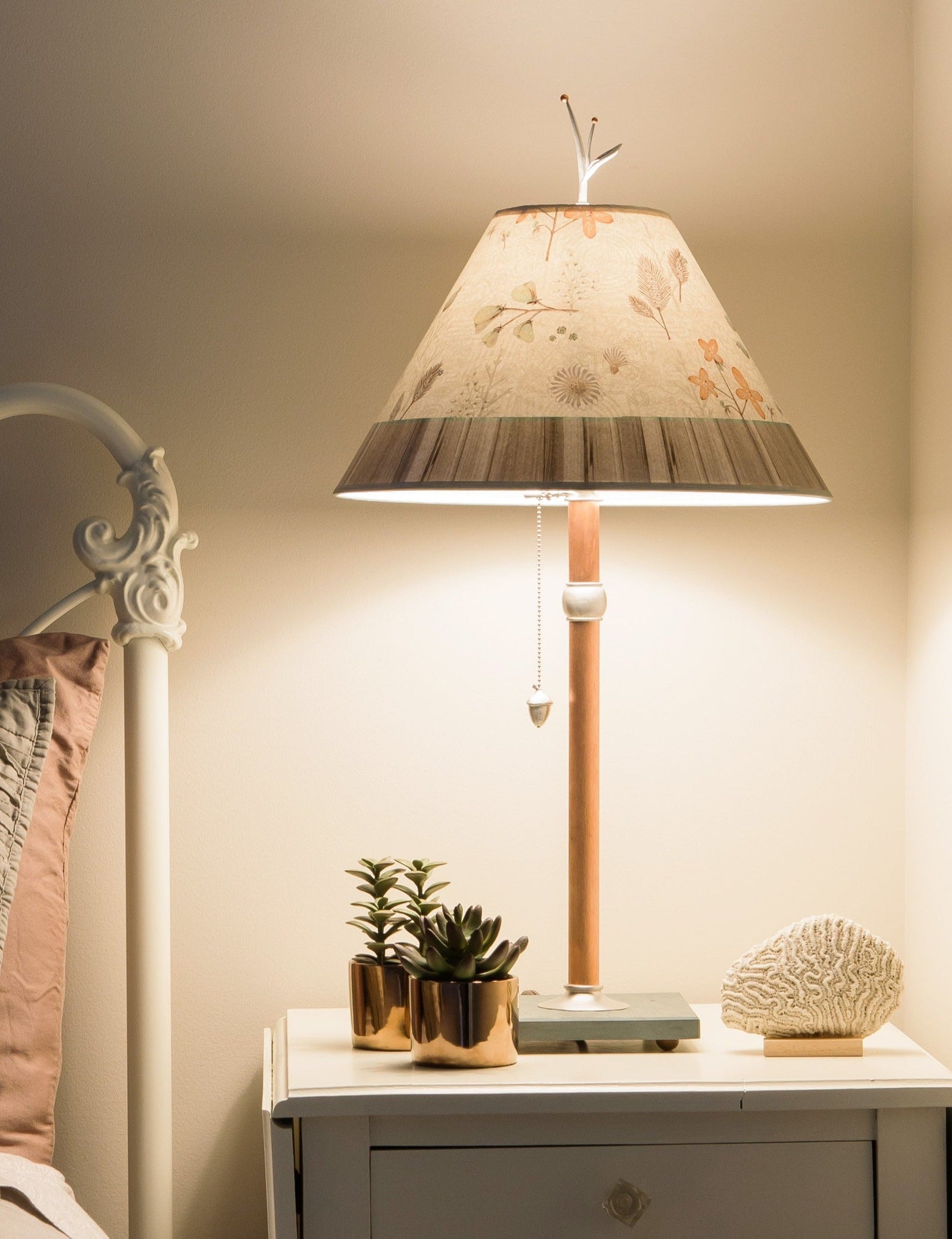 Janna Ugone & Co Table Lamps Copper Table Lamp with Medium Conical Shade in Flora & Maze