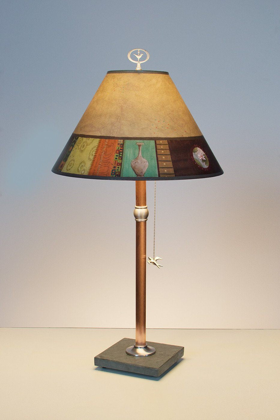 Janna Ugone &amp; Co Table Lamps Copper Table Lamp with Medium Conical Shade in Linen Match