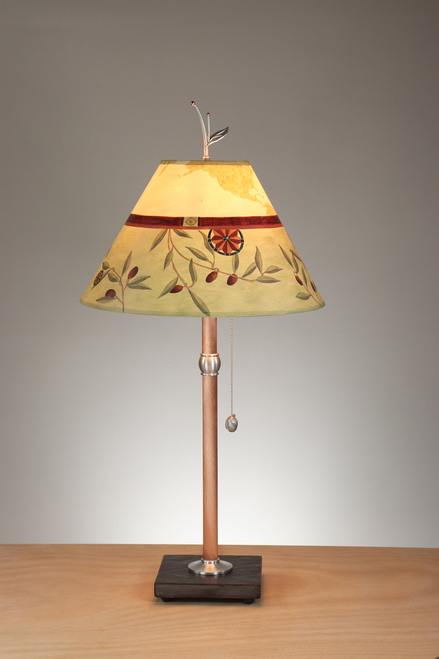 Janna Ugone & Co Table Lamp Copper Table Lamp with Medium Conical Shade in Map in Amber