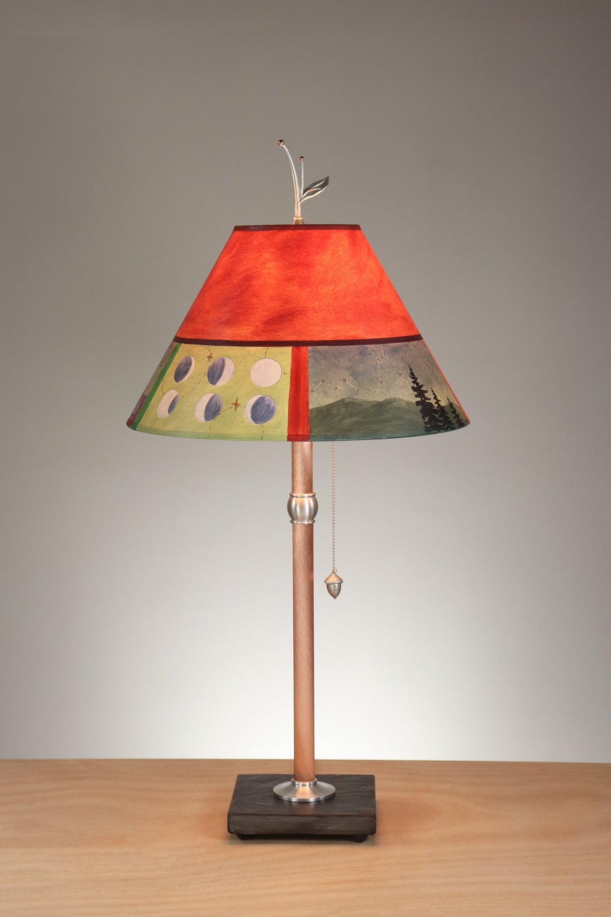 Janna Ugone &amp; Co Table Lamp Copper Table Lamp with Medium Conical Shade in Midnight Dreams in Crimson