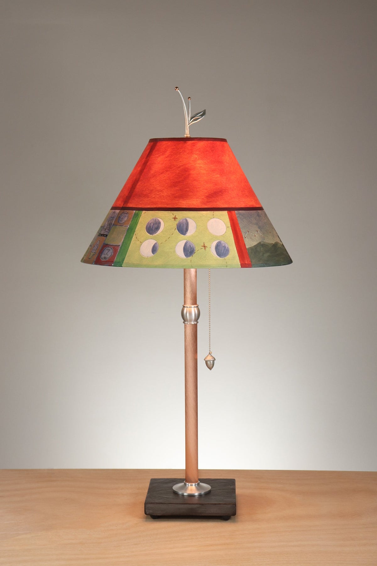 Janna Ugone &amp; Co Table Lamp Copper Table Lamp with Medium Conical Shade in Midnight Dreams in Crimson